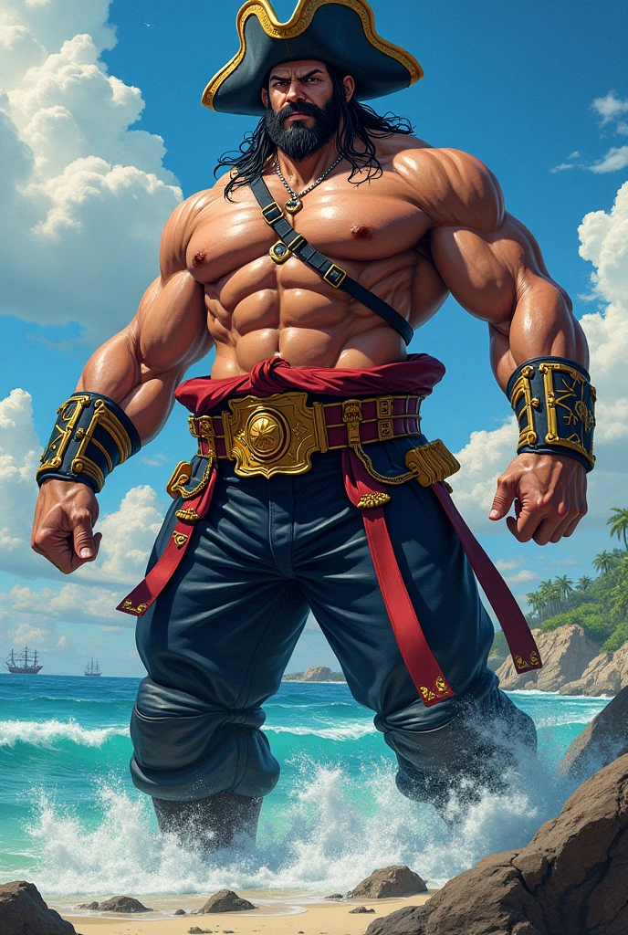 8k portrait of Monkey D. Luffy bodybuilder, background a pirate boat, intricate,wearing a straw hat, smiling, elegant, highly detailed,full body, majestic, digital photography, art by artgerm and ruan jia and greg rutkowski, black hair, black eyes, (detailed eyes) broken glass (masterpiece, side lighting, beautiful finely detailed eyes: 1.2 ), hdr,