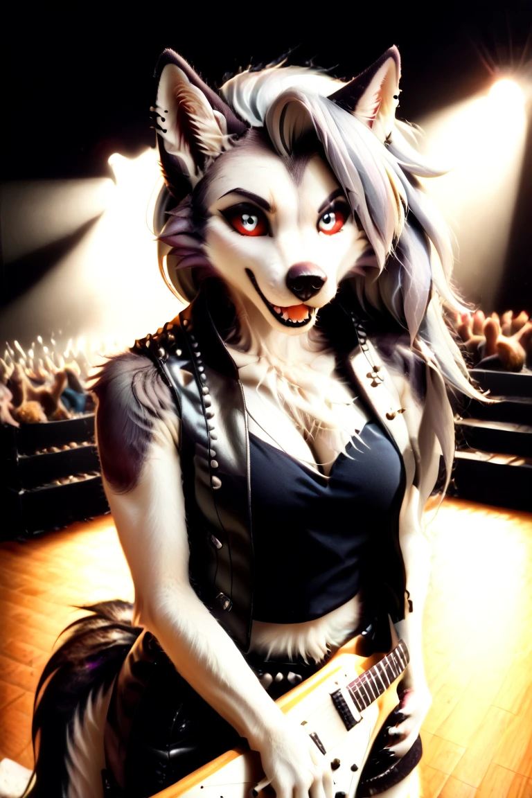 (white fur, semi-anthro, female hyena), [:fennec:12], [:mouse:18]), solo digitigrade, standing, (spreading legs:0.6), (happytrail:0.7), (flat chested), long black hair, messy hair, (black areola eyeshadow lips claws panties bra), ([: purple eyeshadow lips claws hair:18]), silver hoop ear rings, long ears, raised tail, (hot pink ribbon collar), (hair ribbon, tail ribbon), lace panties, lace bra, lace stockings, toeless stockings, cameltoe, wet underwear, blushing, teal eyes, (slit pupils:1.2), eye roll, long eyelashes, whiskers, running makeup, shortstack, slim, small waist, begging pose, tongue out, on stage, short skirt, pleated skirt, skirt lift, (black clothing, black underwear, skimpy underwear), [:pink underwear, shiny underwear:18], spotlight, dark background, low angle view [by dryadex, by syuro::12], [by v-tal:by himeragoldtail:16], (by trigaroo:1.22), (by toots, by syn-6), by enginetrap, (by fuel /artist/), (by funkybun:0.5), (whisperfoot:0.6), (by kenket:0.8), [:(translucency, (detailed fur, hands, feet, pussy, breasts)):1.2):18] 