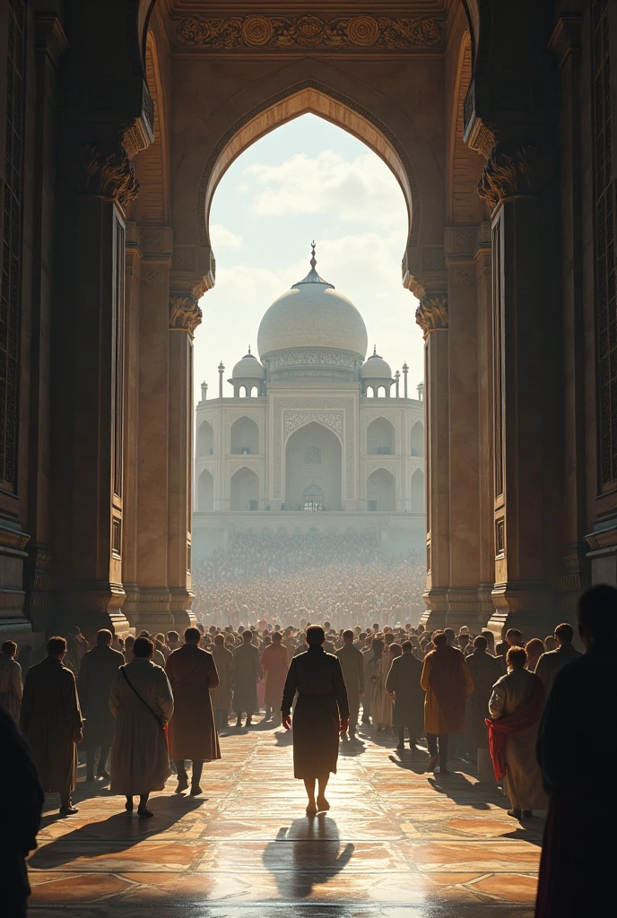 there are many people in a line with helmets on, still from the movie the arrival, nekro xiii, inauguration, giant archways, populated with aliens and people, french features, source engine footage, promotional images, menacing statues, parade, attack on titans, protagonist in foreground --auto --s2