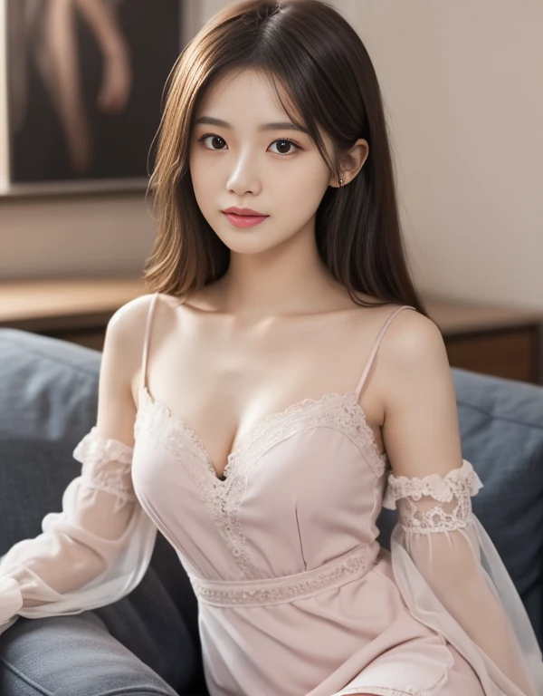 (masterpiece, best quality: 1.2), traditional Chinese ink painting, A cute 20 year old sexy women with gigantic saggy breasts is reading a book in white lace pajamas and pink lace jacket, (Oversized dress:1.5) Couch, Ultra-detailed face, Detailed eyes, Double eyelid, sfw:1.5 , evil smile:1.4 ,emphasizing slender abs :1.3, (upskirt:1.2) , (underboob:1.2), pink bikini bra