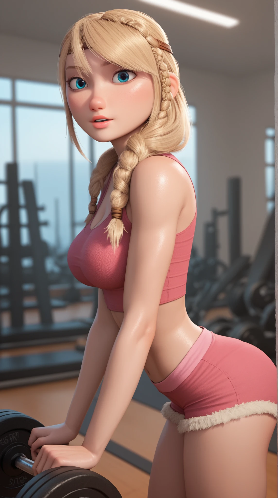 Uma garota sexy com cabelos castanhos, she is training at the gym, She is wearing burgundy bra and panties
