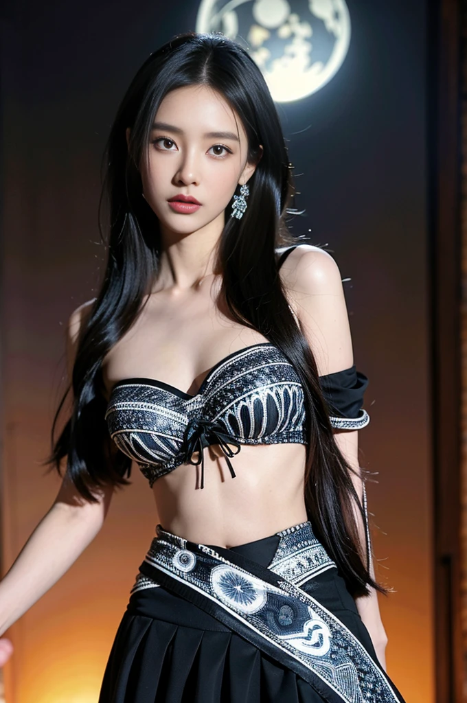 un dibujo de una mujer con cabello largo y negro y un top blanco, hermosa pintura de personajes, impresionante arte de personajes, alena aenami and artgerm, i, jisoo from blackpink, popular south korean makeup, quality detailed ,(beautiful makeup :1.2), Wide hips, big, big ass, (best quality, 8K, masterpiece: 1.3), Clear focus: 1.2, Perfect body beauty: 1.4, strong abs, Very detailed face and skin texture. , detailed eyes, double eyelids, (long hair), having very marked curves, with greater volume in ((hips and breasts)), which makes the waist look much smaller ((wasp waist