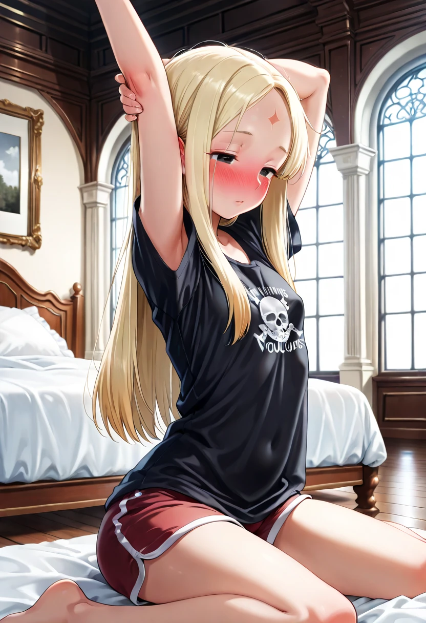 (8K, Highest quality, Highest quality, masterpiece), areola slip, top bikini, sit on the floor, ((shorts between labia)), (((denim shorts))), big breasts, ((spread legs 1:2)), (fullbody), ((seductive grin)), 1girl, ((long hair)), anime girl