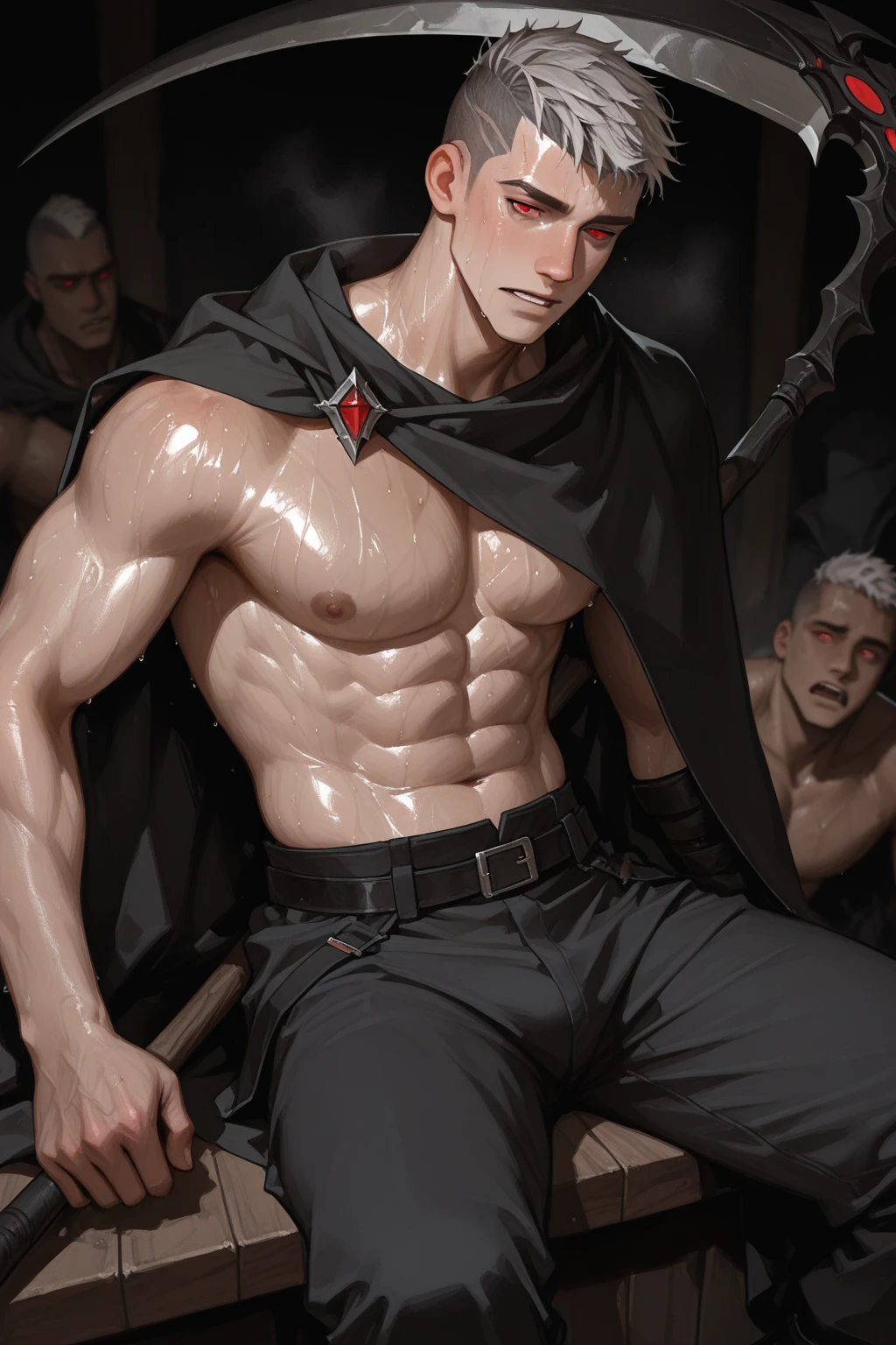 American Dracula, sexy and muscular male, with white eyes without pupils, white eyes, full body, Fade Haircut, scantily clad, 4k, 8k, hyperrealistic, detailed face