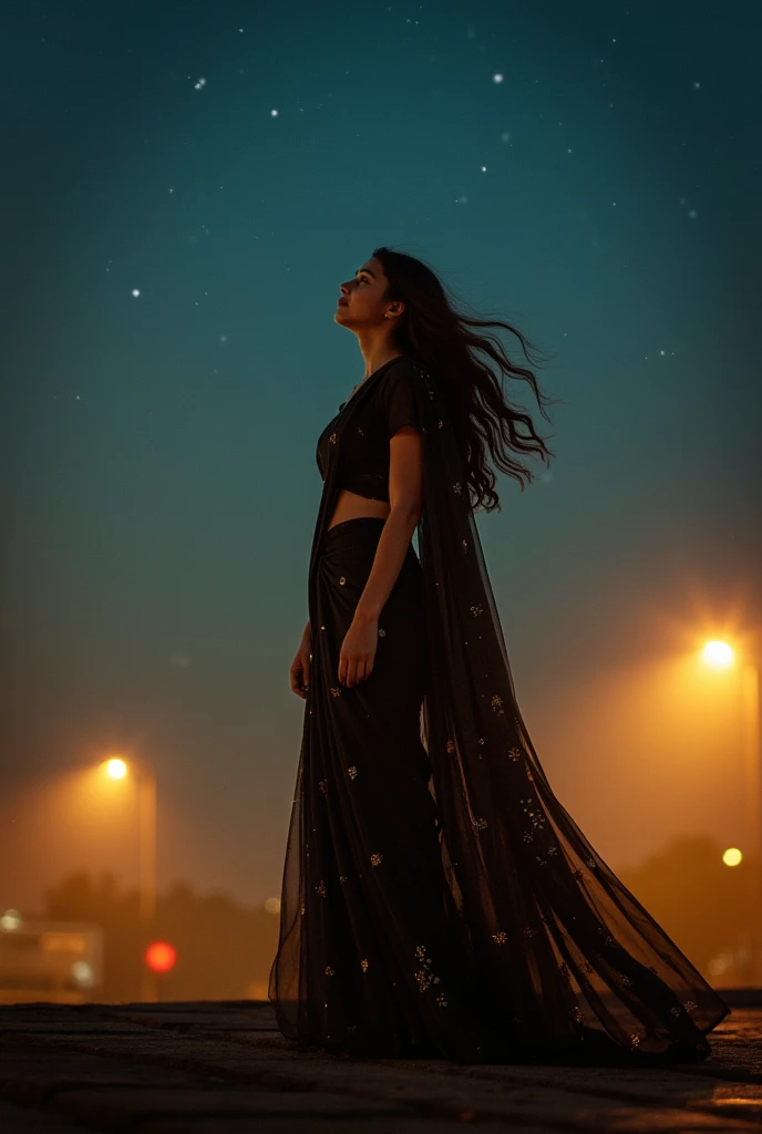 An imagery of a indian woman silhouette wearing a cape, feels like superwoman, breezy