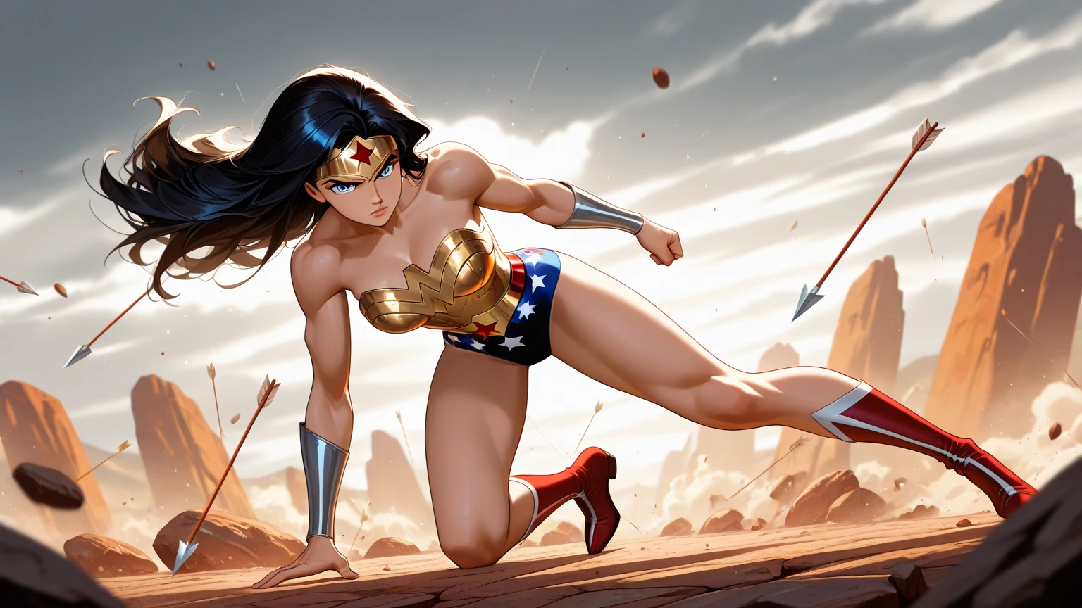 Gal Gadot plays Wonder Woman，beautiful face, Vivid expressions，Open mouth，Smile charmingly