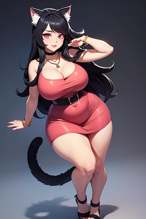 (Curvy:1.8), latina, (straight black hair), (wearing a skin tight dress:1.4), (tan skin:1.4, (hourglass shape), (thick thighs:1.6), gigantic