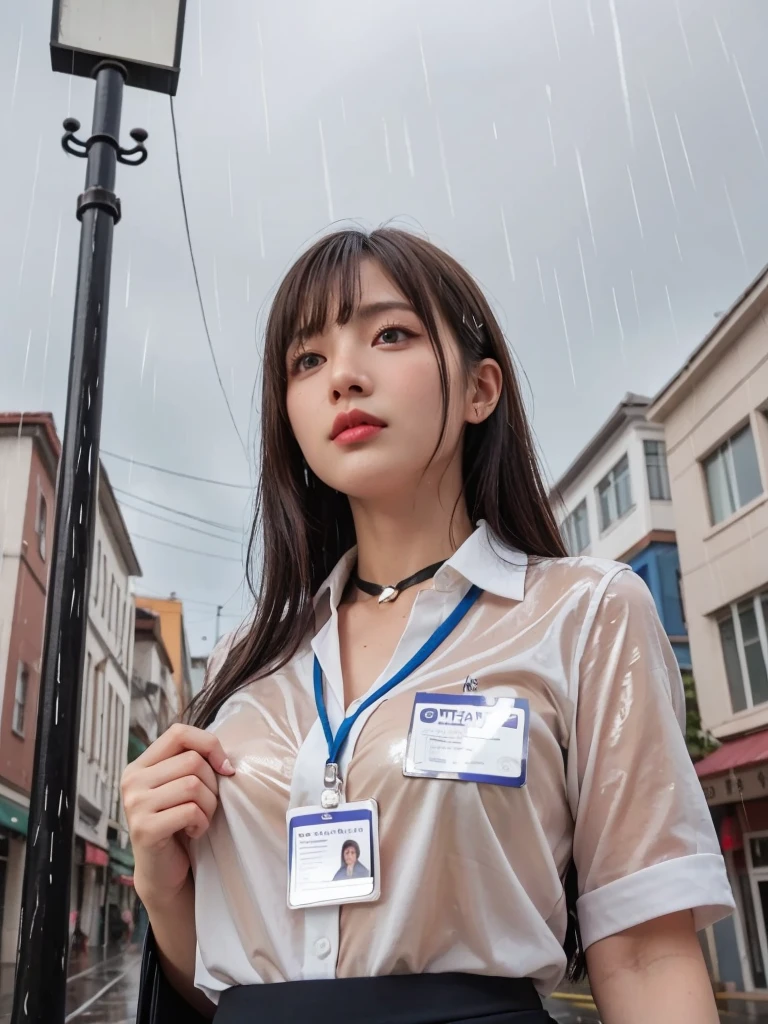 NSFW、最high quality、high quality、Best image quality、8K、最High resolution、High resolution、masterpiece、Detailed and realistic human body、Detailed and realistic skin、Realistic face in every detail、Realistic reproduction of every detail、Detailed and realistic lips、Detailed and realistic teeth、Detailed and realistic ears、Detailed and realistic hair、Detailed and realistic weapons、Realistic reproduction of every detail、Realistic fingers in every detail、(Beautiful Hands、thumb1reference4)、Realistic feet down to the last detail、Realistic breasts down to the last detail、Realistic areola down to the last detail、Realistic nipples down to the last detail、Realistic pussy down to the last detail、((Realistic pubic hair down to the last detail:1.3))、((Beautiful Japanese Girl))、(Japanese Model)、((Cute Japanese Girl))、((Beautiful 18 year old girl))、(Black Hair)、(Straight hair)、(Random Hairstyles)、((whole body))、((Beautiful upward-facing breasts))、(Slim and perfect figure)、(whole body光沢肌、Fair skin)、((Full nude、All nude appearance))、((暗い cold stormy weather))、((Pouring rain))、((In the Storm))、((School Playground))、((Pouring rainの中(A girl standing in the center of the schoolyard))、((Colorful transparent vinyl(Raincoat))、((裸の上からRaincoatを羽織る))、((Pouring rainを浴びて(Soaked skin from head to toe))、((Rain dripping from the skin))、((Raincoatを通して彼女の裸体姿がはっきりと見える.))、((彼女の裸体にピッタリと張りつくRaincoat))、((Raincoatから滴る雨水))、((Crowd in the background、There is an audience(The crowd stares at her with disdain.))、Sexy pose