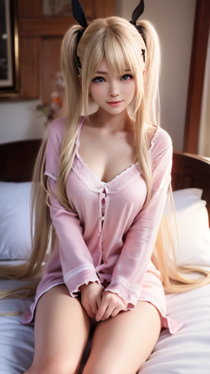 Marie Rose、blondehair、bustshot、pink sailor suit、校服、Very beautiful Swedish 16 year old beautiful girl、Glossy dazzling glossy skin、a smile、Beautiful bangs、Very long and straight silky beautiful platinum blonde、Super Long Straight Hair、eye liner、Small face、The large、 Crystal clear marine blue eyes that shine beautifully、Beautiful and bright girl、Selfie on the bed、
