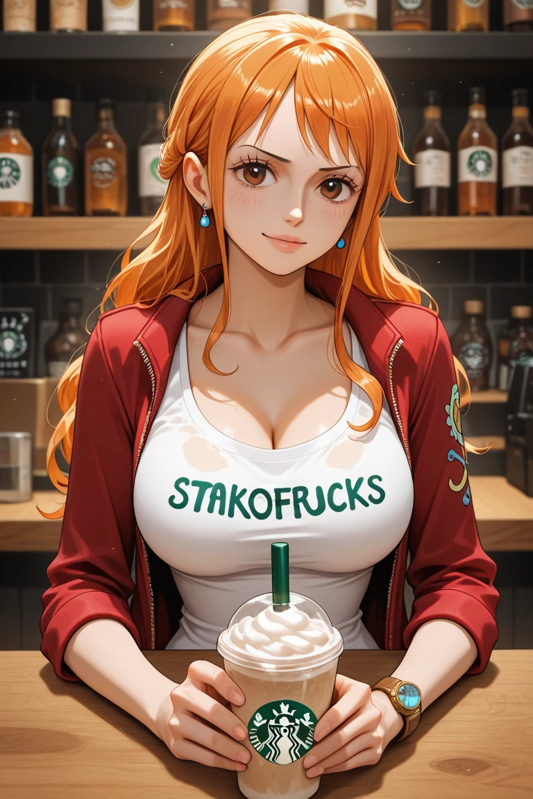 (POV from above), (Best quality: 1.5), (masterpiece: 1.5), (2.5D), (vivid colors), (1 character), (), (perfect ), ( character in center), (absurd), (4k wallpaper), (detailed eyes), (perfect hands), (perfect fingers), (beautiful skin), (glowing skin), (perfect shadows), (perfect lighting ), (full body), (beautiful eyes), (masterpiece), (curvy and thick body), (pretty face), a cowgirl, cow tail, cow horns, (dripping milk from ), in her twenties, standing by a bedroom,  pose, thick thighs, , big rear, wide , out of breath,red head haired, short messy hair, wearing a green apron only, (barista),  out of breath, aroused, blue eyes with a blushing and slightly smiling face, curvy body, good proportions, slightly tiny bit chubby,  expression , lactating 