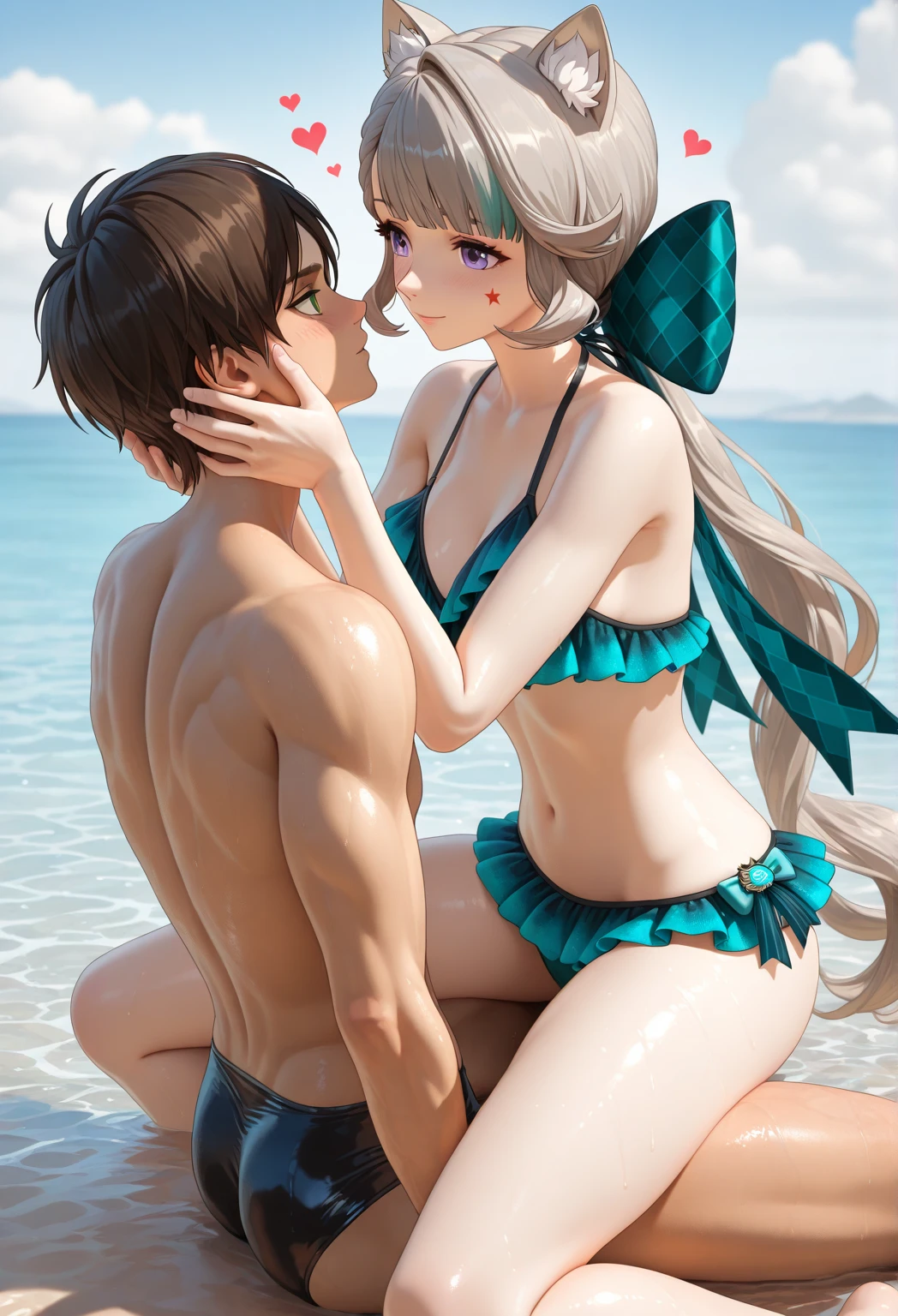 {perfect anatomy},((beautiful face:1.5)),((Pregnant: 0.8)), ((( french kiss, 1 girl, 1 old man, hetero,kiss, french kiss, tongue kiss:1.5))), (Ahegao, blush, Sweat, Open mouth, Rolling eyes, Tears, Tongue out,)(Parted lips),(Closed eyes),(Feeling weak),(masterpiece, highest quality, shape, delicate details, 8K:1.3), (studio light, best shadow, picturesque, style adder), (clothed sex:1.4),((KanColle)),(table top, highest quality:1.2),
masterpiece, highest quality, High resolution,
(KonishiCSA)_(ShizumaCSA), (Alpha CDE:1.3)_(Gamma CDE:1.15),
break
(Perfect Anatomy), (Symmetrical eyes, Very detailed eyes, Beautiful Eyes), (Sharp eyeliner, Very detailed face, Beautiful Face), (Iris),
break
nice hands, Perfect hands, Handcrafted by Guido Daniele,
break
1girl, alone,
break
AkizukiBikiniKC, (Akizo) bikini, (white) bikini, Sandals, (Halter neck) bikini, See-through, belly button, clavicle, Cleavage, between legs,
break
 (Outdoor, Beach, null),
break
