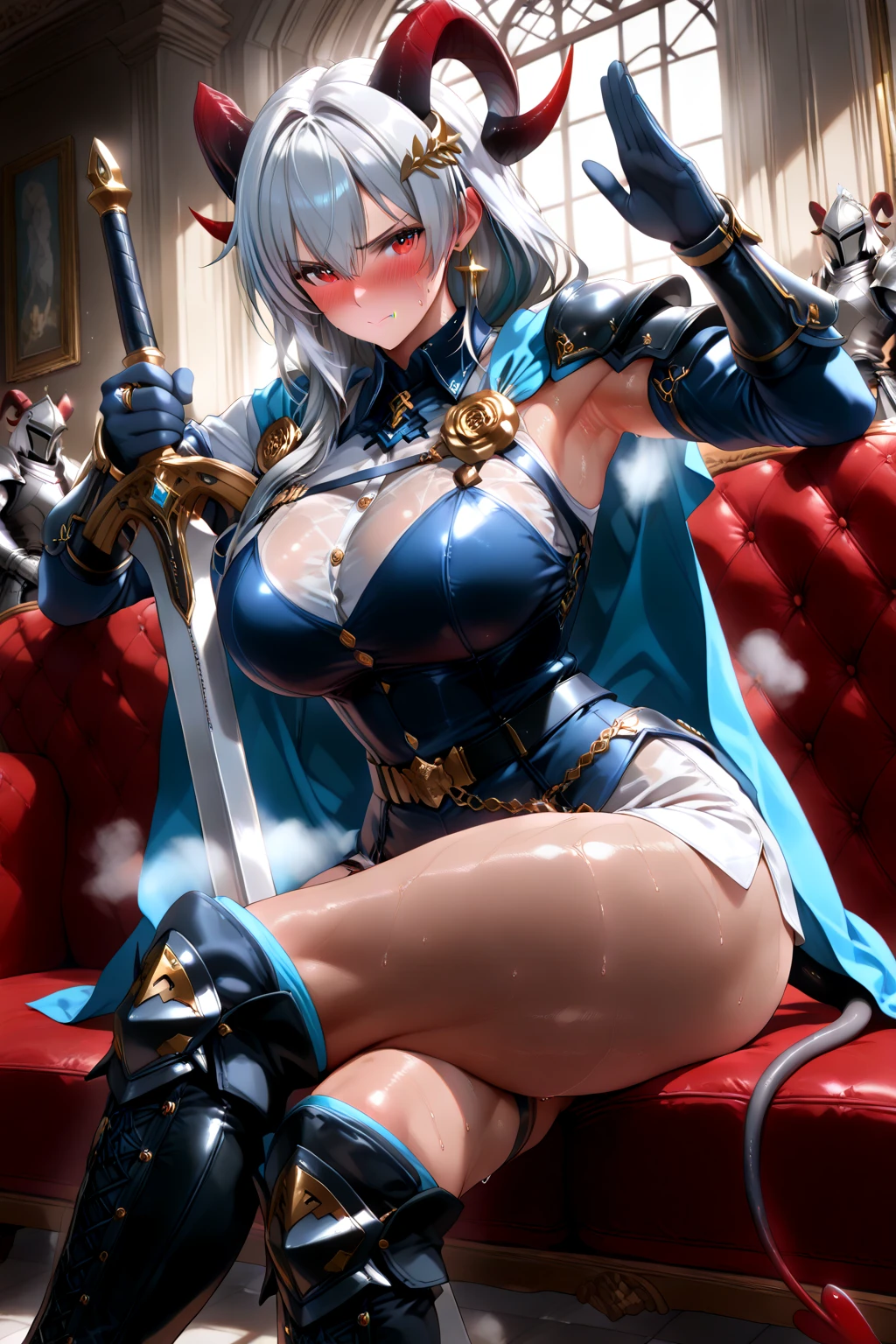 (Photorealistic:1.8, highest quality:1.8,8K masterpiece:1.8,High resolution,Mastepiece:1.8,RAW Photos,Cinematic lighting、8mm fisheye lens),No split screen,Medieval Fantasy、Old castle、Remains、(A beautiful girl warrior holding a sword and fighting the enemy:1.5)、(Completely naked、Combat Hair Ornaments、Sheer cloak、Armored Leotard、Bondage、choker、Knee-high boots、Beautiful ass,Beautiful thighs,Plump nipples,Nipples are visible through the,cameltoe,Slender Abs:1.2),Beautiful and detailed eyes:1.7,Beautiful Skin:1.8、(Soryu Asuka Langley)(Character Focus)、
Top view、Hiding nipples with rope、Tied up with rope、
A rich expression、Gets angry violently、laugh at、Surprised、 (midium Hair:1.2, Beautiful, shining red, blue, white, black and silver hair:1.5)、Sparkling Blue Eyes、Fine Lines