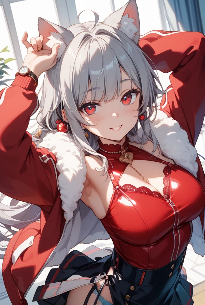 huge tit,White hair,female pervert,quadratic element,red eyes