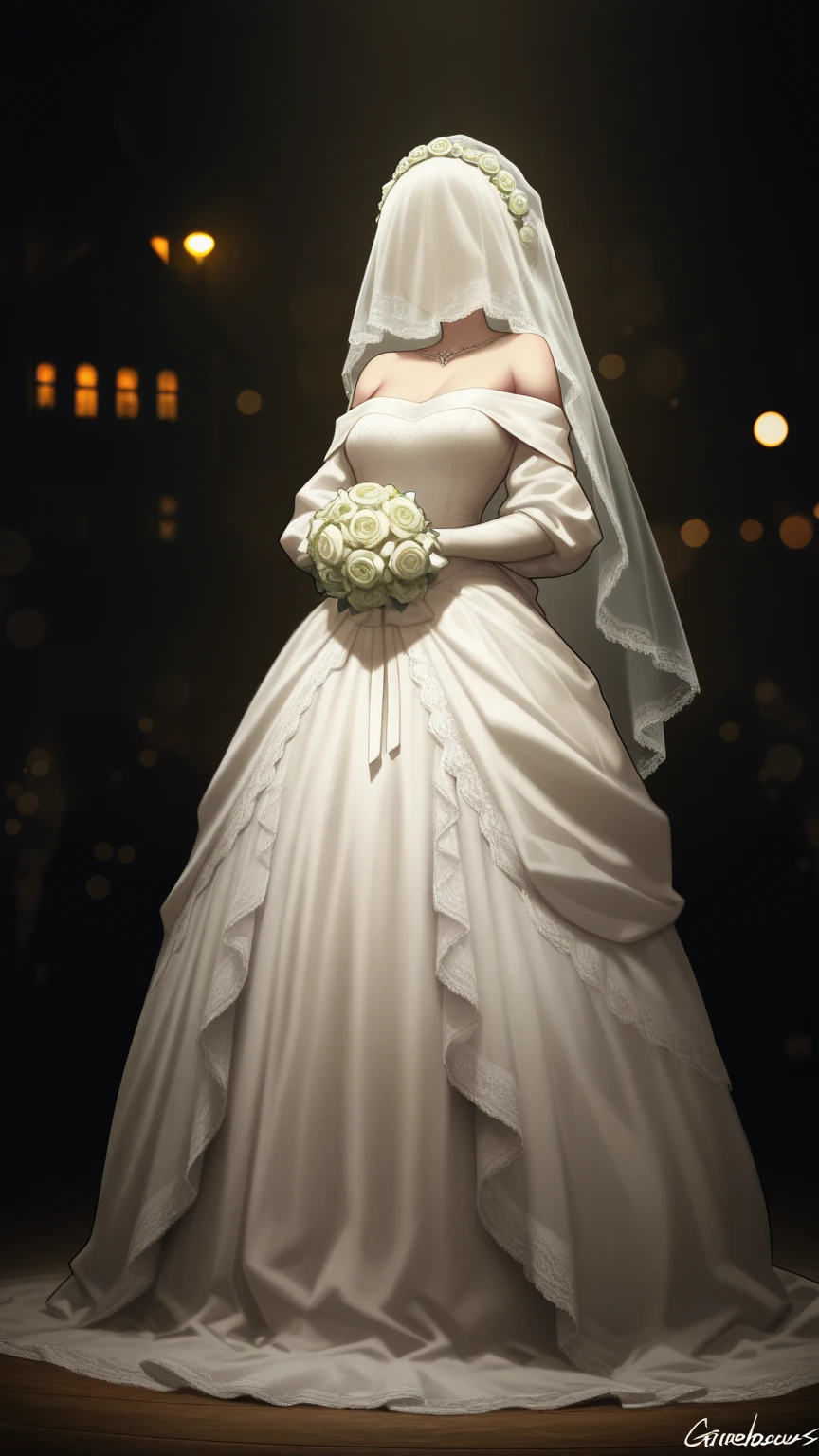 (masterpiece:1.2, highest quality), (Realistic, photoRealistic:1.4),1 female、((White Veil))、((Hairstyle: Half twin tails))、(Hair color orange)、((Black wedding dress))、((Orange rose decoration))、((upright))、((front))、((Full body painting))、((Background Single Color))