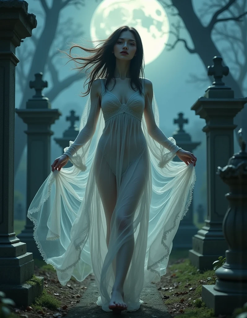 (((ghost)))、young woman、(Beauty)、Japanese、cute、1、((sexy))、(My body is transparent)、Background gloomy cemetery、(((露出の多いsexyなドレス)))、Spirits flying all around、(best quality,4K,8k,highres,masterpiece:1.2),ultra-detailed,(realistic,photorealistic,photo-realistic:1.37),HDR,uhd,studio lighting,ultra-fine painting,sharp focus,physically-based rendering,extreme detail description,professional,vivid colors,bokeh,cinematic lighting,dramatic shadow,