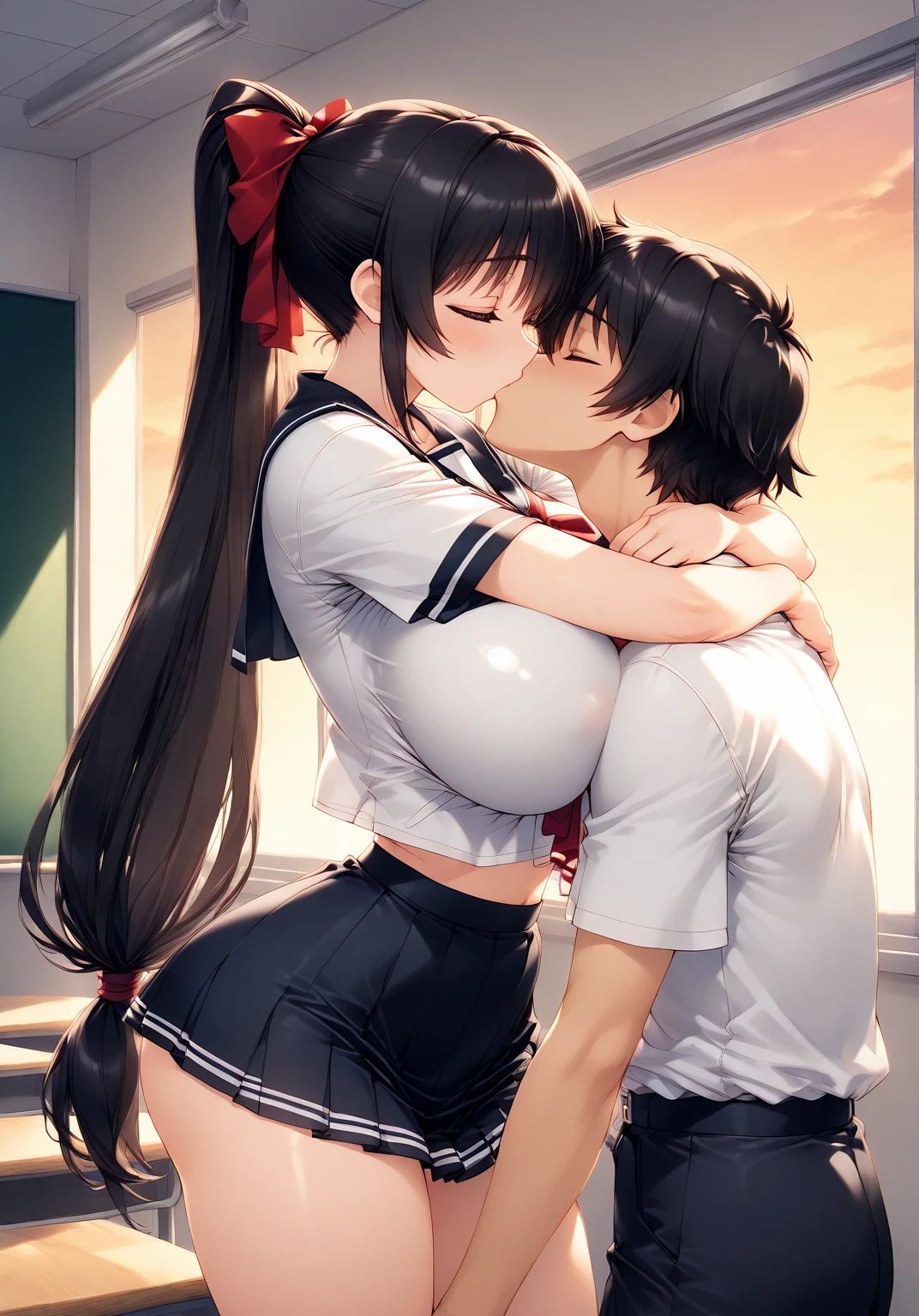 (man and woman kissing:2),, (masutepiece, Best Quality, hight resolution, nffsw, Perfect Pixel, depth of fields, 4K), , Perfect body, ,   (boys and girls:1.8), (2 human in picture:2) boy on top, hestia (danmachi), breasts, long hair, blue ribbon, twintails, gloves, ribbon, dress, rei no himo, large breasts, blue eyes, black hair, white gloves, cleavage, white dress, hair ribbon, bow, sleeveless, sleeveless dress, bangs, cleavage cutout, hair ornament, bowtie, clothing cutout, very long hair, covered navel, arm ribbon

, nsfw,(ecstasy:1.3) ,(slut:1.2),(vulgarity:1.3),(fucked silly:1.1),(steam:1.1),(wet:0.8),(trembling:0.8),(tears:0.7) ,(drooling:0.6),(sweat:0.8), wince,(orgasm:1.5),  , (nipples:1.4), (boy fondle girl's breasts:2) , large boob, bed room, (hardcore sex),