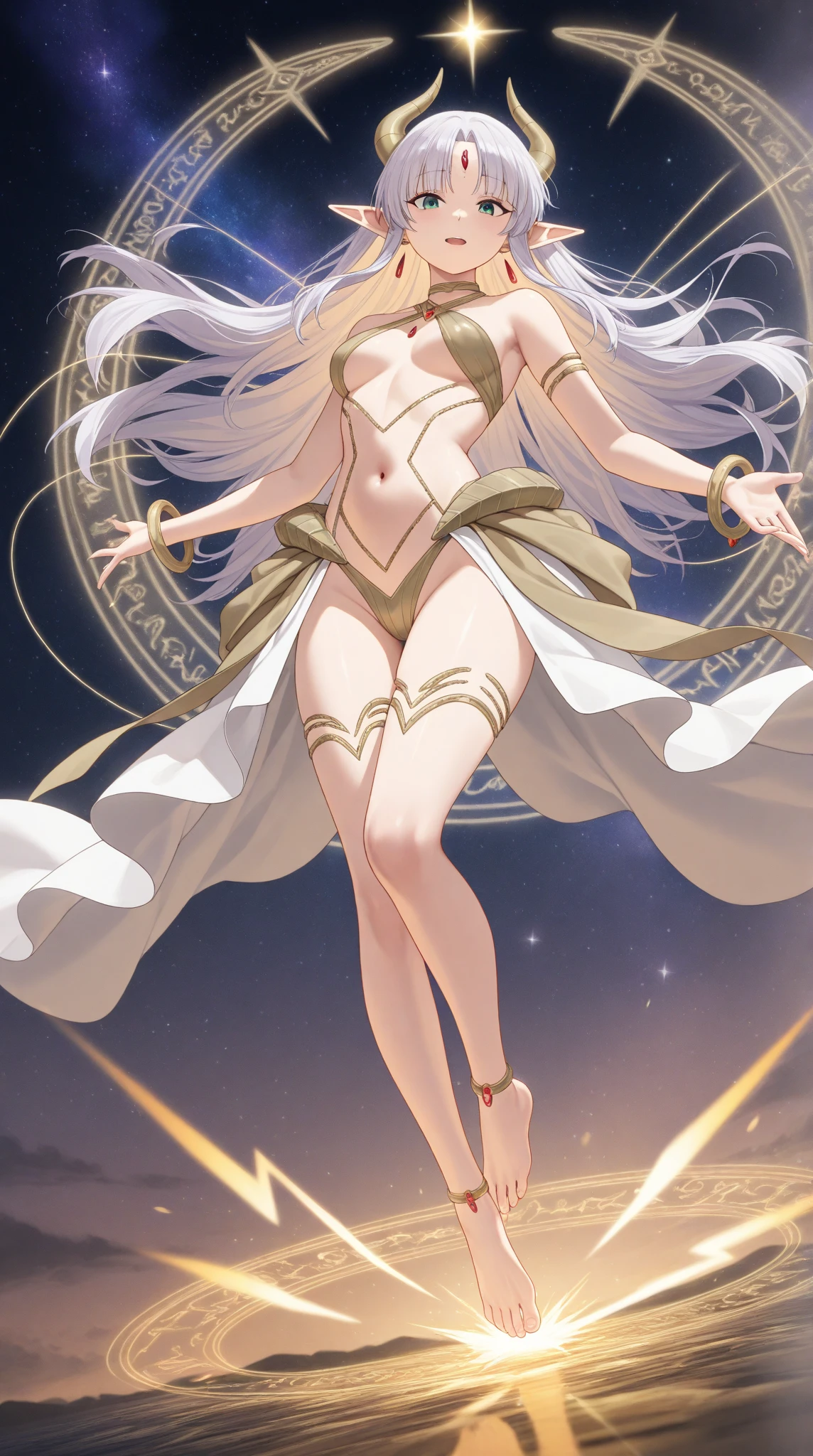 ((Zeus)|(Odin)|(Shiva)|(Amaterasu)),((Jesus)|(Argos)|(Crown and Thorn Rose)), high-definition wallpaper level CG, Illustration presents high quality In the gorgeous ivory tower, ((fifty arms and ten eyes)|(three heads and six arms)), with white hair, wearing a war robe, suspended under the sky, ((creature: 1.2+volcano: 1.1) +Sunlight: 1.3+Starlight: 1.2+Rock: 1.1+Forest: 1.1), height adjustable angle.