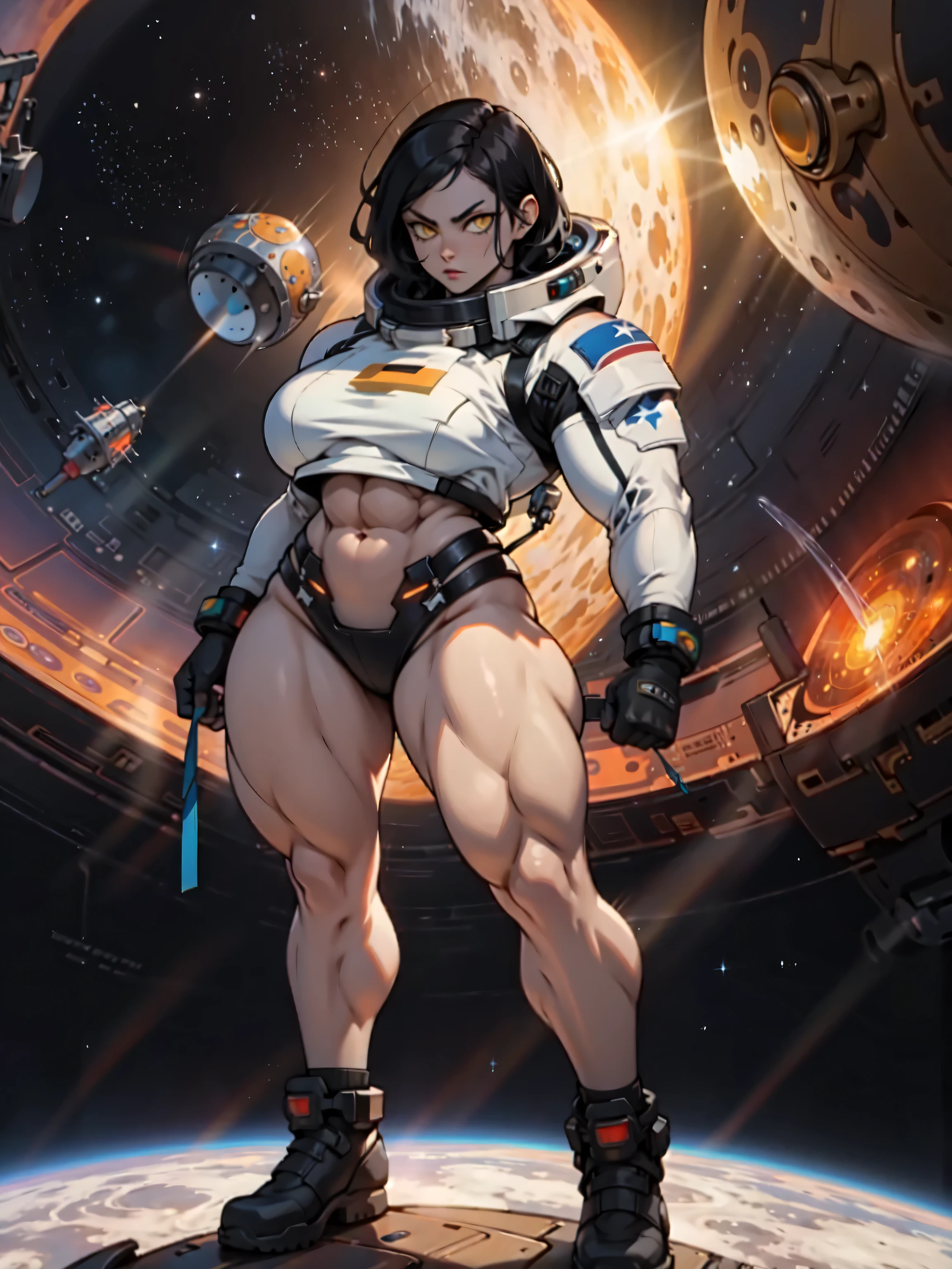 (((highly detailed, high quality, masterpiece, beautiful))), (((full shot, back side view))), (((carsen art, JMG art))), solo, athletic female, (((tall female))), (((voluptuous))), sensual body, curvy figure, curvaceous, absurd res, hi res, Candid, canine, canis, wolf, mammal, black body, black fur, red inner ear, black sclera, red eyes, black eyebrowns, black nose, black nails, long ears, Ears up, glowing eyes, sensual eye, bedroom eyes, thick eyebrowns, raised inner brow and brow lowed, eyelashes, eyeliner, Big nose, long snout, Tuft cheeks, facial tuft, long cheeks, fluffy Mane, long Mane back, humanoid feet, humanoid hands, 5 fingers, 5 toes, claws, busty, long tail, fluffy tail, wide hips, (((large hips))), (((large ass))), bubble ass, thick thighs, (((huge thighs))), (((large thighs))), plantigrade, cameltoes, (((feet detail))), (((soft soles))), meaty soles, pose, signature, smile, horny face, looking at viewer, in love to the viewer, protective mother countenance, presenting ass, one hand on ass, grabbing own ass, squishy butt, ass squish, genital outline, partially visible vulva, thighs together, (((one leg raised))), (((standing on one foot))), arched soles, one tiptoe, (((toe scrunch))), (((red highleg one piece swimsuit latex))), (((cleavage))), straps in swimsuit, in a spaceship next to a large window space