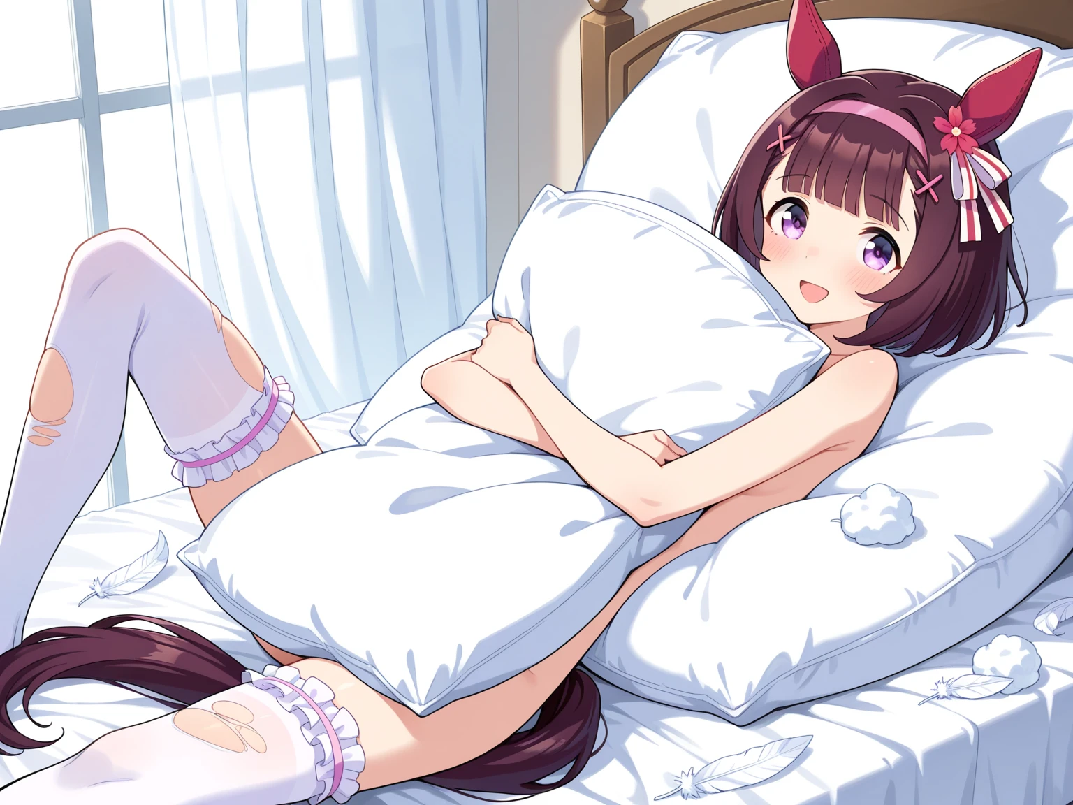 ((masterpiece)), ((best quality)), (ultra-detailed), on the bed, a cute girl, 1girl, solo, smile, underwear00