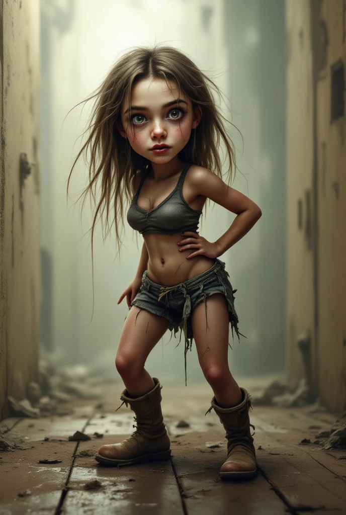 teenage girl full body picture of a young possessed girl killing, realistic, real, photo, horror, nightmare, ripped shirt, mini skirt, sports bra, rotting skin, evil eyes, murder, killer --auto --s2