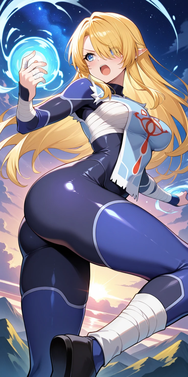 (melhor qualidade:1.3), Mt Lady by Boku no Hero , (blonde), peituda, clivagem, sedutora, sexy, body curvy, bunda grande, peitos , (mask), (opening your ass) ,(pov : ass), blue sky,