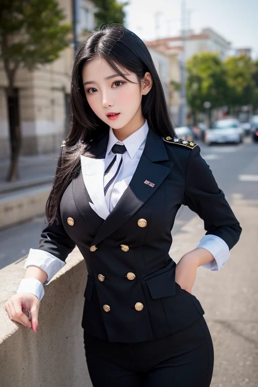 最high quality, masterpiece, 32k、Very detailed、Realistic、1 Girl, Japanese women、Black and gold military uniformのコスチューム、upscale, Futuristic, Sexy Costumes, Black and gold military uniform、US Army uniform hat、Attractive K-Pop idol-style outfits、Black and gold military uniform、Class seal、Black and gold military uniformの帽子をかぶっている(military uniform hat), Cute face, (photo Actual:1.3),Edge lighting, (Skin with attention to detail:1.2), 8K超High resolution, Single-lens reflex camera, high quality, High resolution, 4K, 8K, Optimal ratio of four fingers to one thumb, (Actual:1.3), cute 1 Girl, Realistic、Super Realistic、32k、Very detailed、masterpiece, 最high quality, beautiful girl, beauty、Gorgeous girl, Big Breasts、Big Breasts、Big Ass, Tight waist, Spread your legs, Plenty of facial detail, City of the Future, Very detailedな, High resolution, masterpiece, high quality, High resolution,