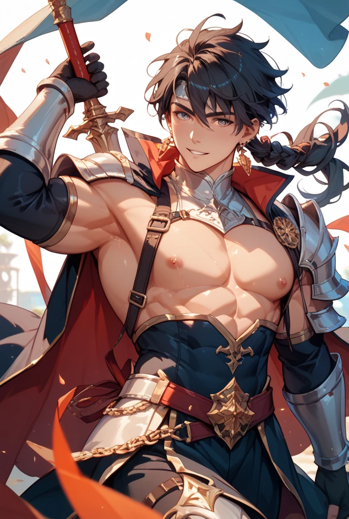 Well, they are not official but , I imagine it like this,  He is a tall man , with muscles since he is a warrior and leader,  short jet black hair updo,  eyes the color of honey , light brown skin , Veined and large hands with a scar due to sword use, marked jaw