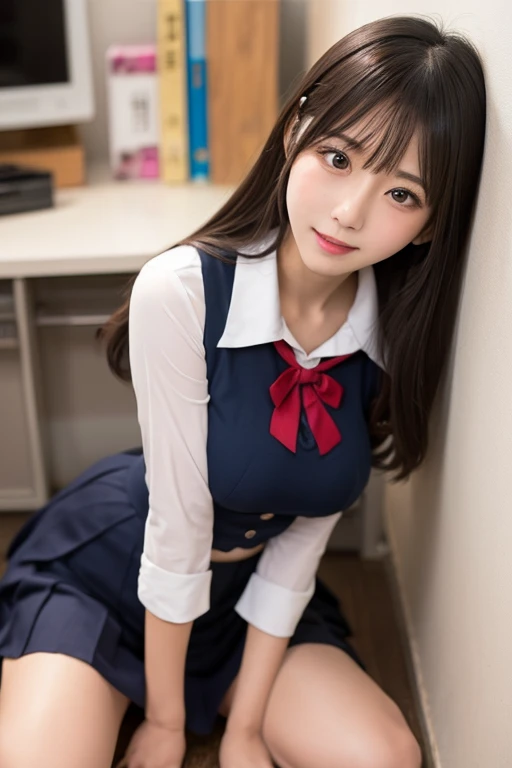 A live-action photo of an extremely beautiful Japanese high school girl race queen who highlights her large breasts and beautiful legs.、In a photo studio, she wears a cosplay  uniform and takes promotional photos for compensated dating、She is an eternal idol who combines a clean look with modern charm.。 She creates such beauty。 She feels her own warmth。 She creates a warm atmosphere。 We create beauty。 That&#39;s what I want to say。 In her full body photo、The figure features porcelain-like skin and golden hair that radiates a soft glow.。 This is probably、It captured the essence of her timeless charm.、This is the best shot ever.。 Each straight line and curve is carefully expressed.、Breathtakingly beautiful with impeccable detail。 This piece perfectly captures her timeless beauty.。 Divine Proportions、Sharp focus、Full-body photo taken by Kishin Shinoyama、high quality、High resolution、Detailed Background

