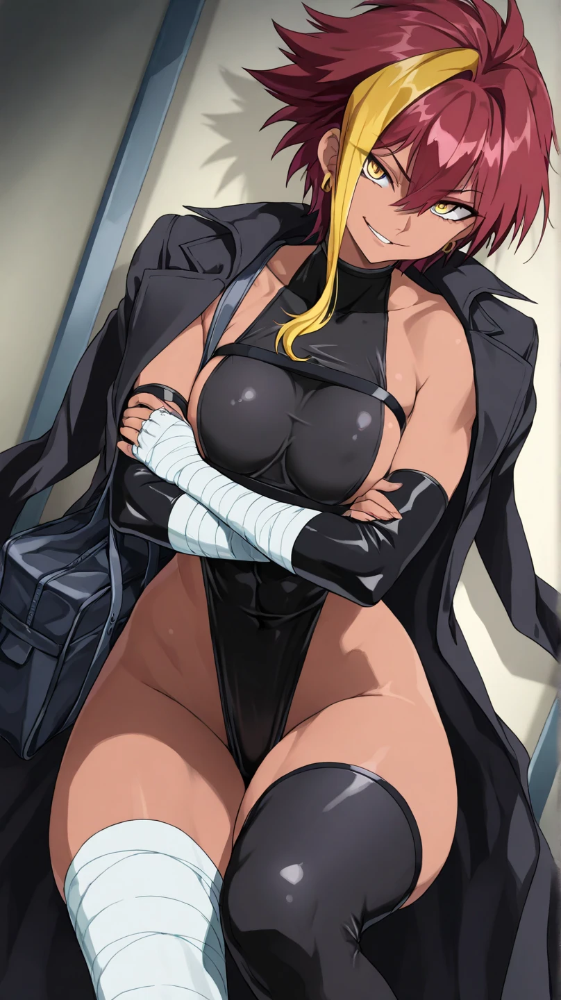 masterpiece, high quality, best quality, 1girl, (muscular female:1.0), (super gigantic breasts:1.0), (closed mouth, half smile), nancylee, blonde hair, hair bun, hair ornament, hair stick, single hair bun, blue eyes, bodysuit, gloves, high heels, holster, cleavage, anime screencap, anime key visual, (fully clothed:1.0), full body <lora:NancyLee:1>
