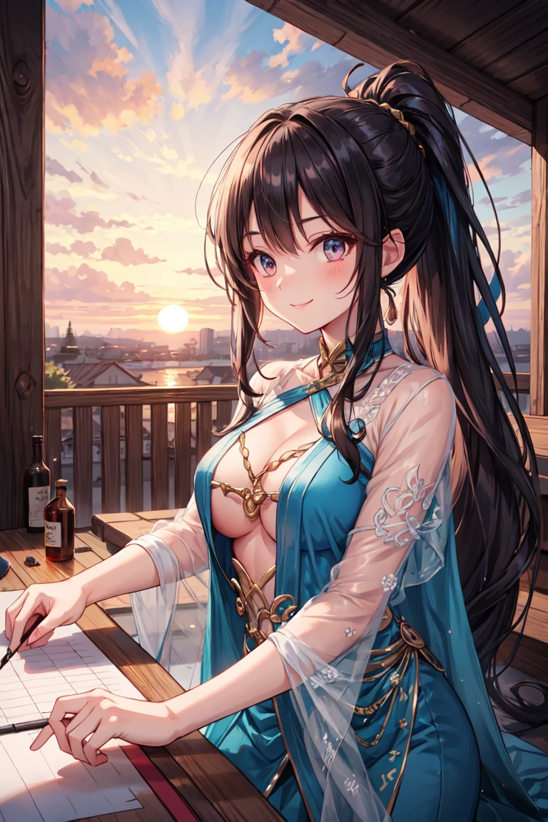 (masterpiece:1.5),(Beat quality),(high res),1girl solo,beautiful face,smile,(shining eyes),upper body,light effects,Woman in summer clothes,The background is a theme park, sexy girl,
