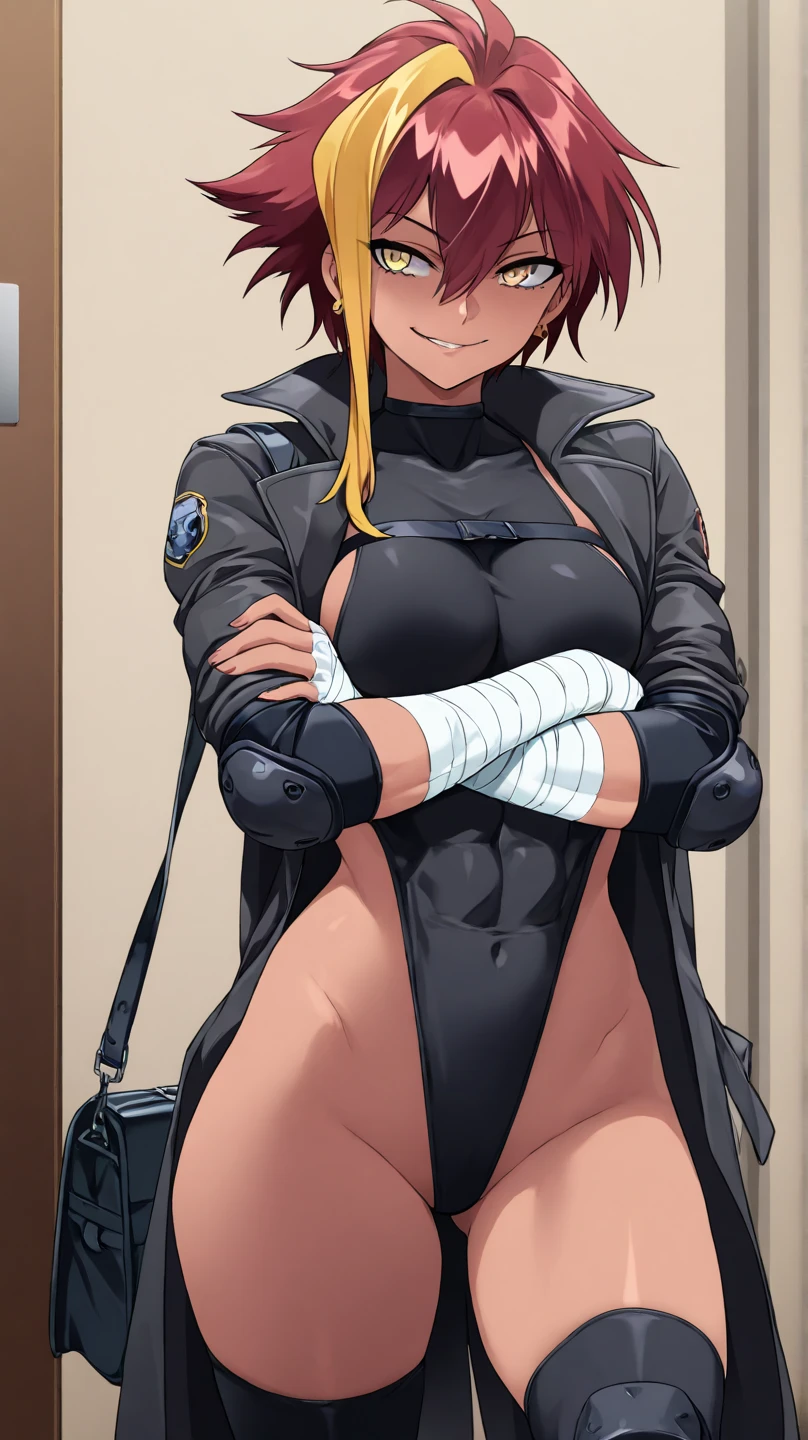 ((super high quality,Ultra-high resolution,16K,super masterpiece,Ultra HD ,Detailed shading,))Dimly lit room,((One woman,Sexy older sister)),Cleavage,White jumpsuit,Zipper up to the crotch,popped Tight collar,smile,blush,Sweaty,Looking straight ahead,A small amount of drooling,Love juice from the crotch,slouch,