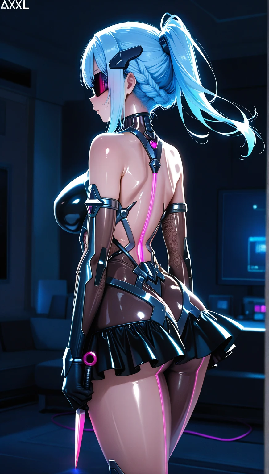 (quality)), ((masterpiece)), Recommendation Results、Puffy nipples、(See through:1.5)、Stand up straight、Abdominal muscles、Giant bust、Angle to floor:1.2、Low camera angle、Groin hair removal,hatsune miku,(girl),Charm姿态),(Big Breasts:1.4),Breast drooping,,Inner hair color,short hair,))),(((Toy Doll))), manipulator:1.5)),((Silver Armor Dress,Tesla coil)),((Landmines,白色Toy Doll:1.5,body:1.5,metal skin,Mechanical joints: 1.4,Mechanical Limbs)),(((Pale nipples_green_eye:1.3))),(Fat)),(((Shiny skin:1.5,Light Skin: 1.5,Shiny skin,very Shiny skin,white shiny body,Plastic Glitter Skin)),(Lower abdomen,Yao Liu,Wide Hips,detailed body,(Detailed face)),Charm,debauch,Charm,Delicate metal decoration,No sleeve,China dress,Flower-like hair, {{1 female},{{{{{Tabletop++, 最高quality++, Very detailed+, Ultra-high resolution,(Realistic:1.4)Cowboy Shot,hatsune miku, (Vocaloid)RAW Photos,(hatsune miku)+,(hatsune miku)+, (Vocaloid) Expressionless, Light blue hair, 赤いeye ,clavicle, Twin tails, ((Black Bodysuit 1.6)),so beautiful, 最高quality, Absurd, One personの少女, brainwashingされた,}}}} 虚ろなeye,(eyeが赤く光る :1.4)), ((Big Breasts:1.1))、 cyber punk, Dark Lab, Dark Room,(Neon Light:1.2), (night:1.5), (Stand up and raise your right arm in a salute, place your left hand on your hip), (masterpiece),(最高quality),(Very detailed),(Best illustrations),(Best Shadow),(Absurd),(Detailed Background),(so beautiful), 16K, 8K,(Best illustrations),(Best Shadow), (so beautiful)Minato Aqua, One person, One personで, Big Breasts, , , 蛍光ピンクのeye, Narrow waist , Heart-shaped pupils, , , Crisis in ophthalmology, , 虚ろなeye, 虚ろなeye, 完璧なbody型, , PAW Pose, arched back, Sticking out tongue, , , orgasm, Afterglow, Sexy smile, , , With your mouth wide open, , , , Sexy posture, , , squint, eyeを回す, , 涙eye, , Hypnosis Facility, brainwashing, , , Saliva trace, , Shiny skin, Bondage, Breast fetish, latex, , Torogao, Ahegao, break, , Dramatic lighting, , , , night, , , Torrent of Light, mysterious, Voice of the Heart, brainwashing ,
