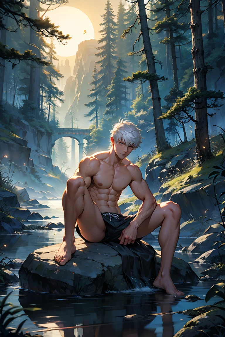 (maximum resolution: 1.2), (Ultra HDTV: 1.2), 8K resolution, Eye and skin detail, face detail, Body detail, Limbs detail, (Sharp focus: 1.2), (Precise focus) sharp face: 1.2), Boy, long hair, white hair