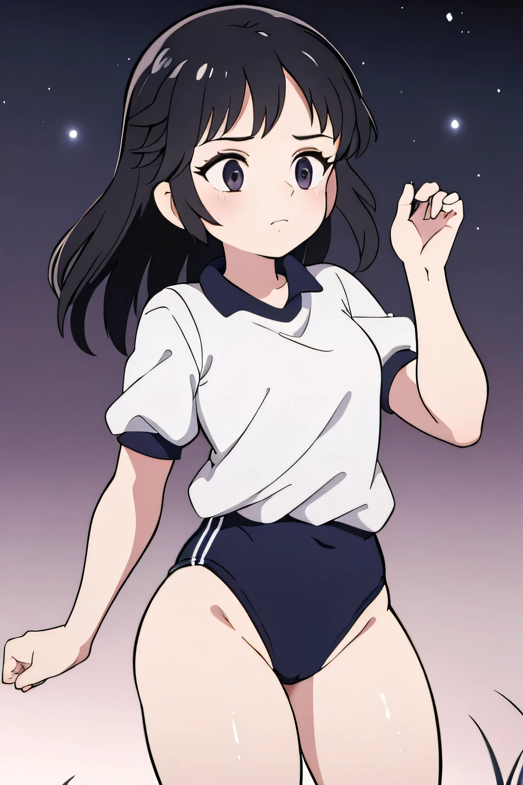 (masterpiece, highest quality), 1 girl, beautiful face, beautiful body, wearing a Black gymnastics bloomers, High leg、white blouse, cowboy shot、Are standing、full body portrait、alone, complex details, enlarged textures, complex details, finely detailed eyes and detailed face, intricate details, (closed mouth), perfect eyes, equal eyes, perfect body, extremely detailed, (), extremely realistic 3d,In a gothic castle、darkness,fear,dead body,death,at night,cap,long violate hair,Grass