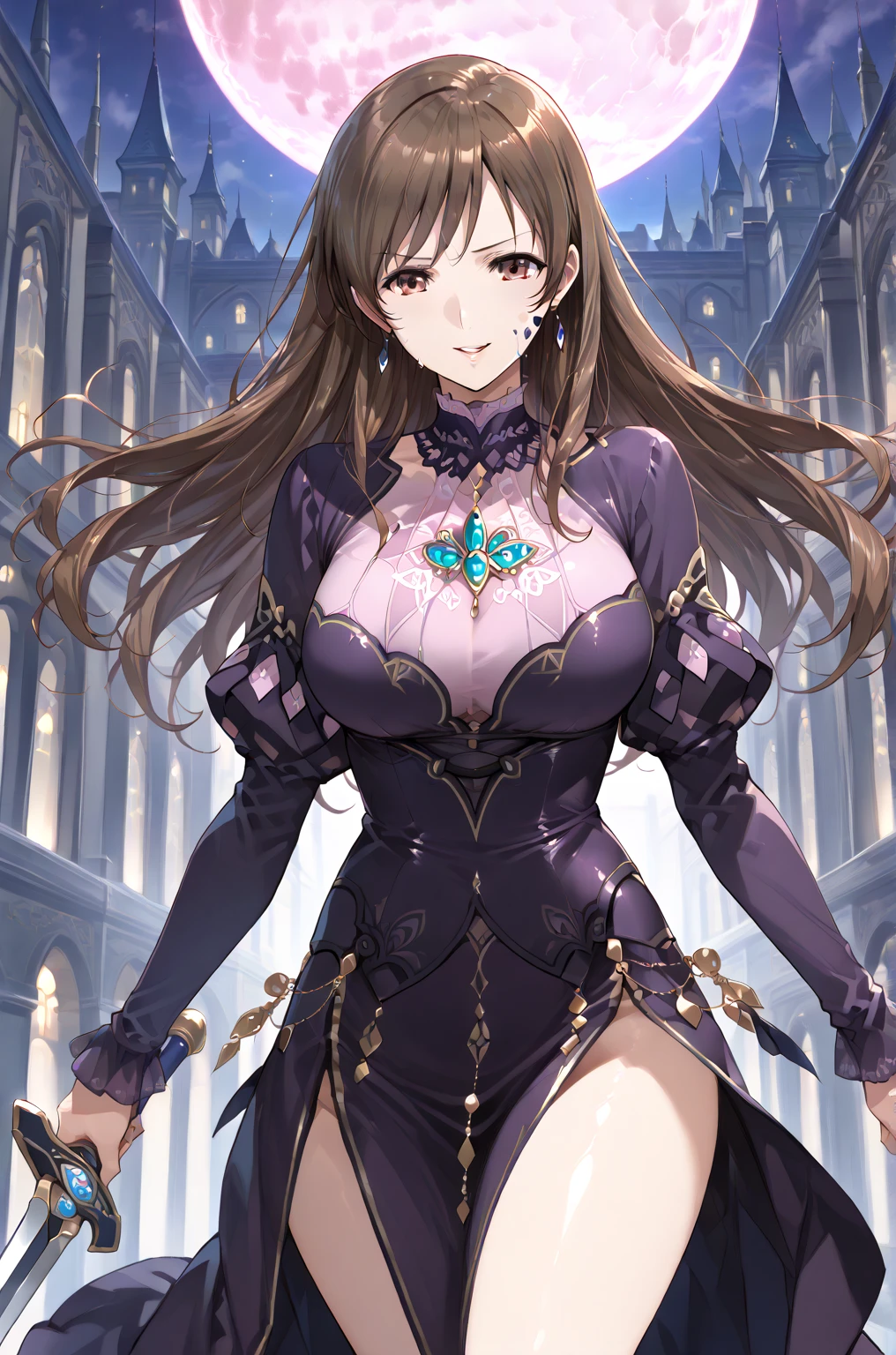 ((anime artstyle)),(Masterpiece),(Best Quality), (Super Detail),((Very Delicate and Beautiful)),Focus on character,Dynamic Angle,Looking at viewer,((Solo)),standing,(((full body))),((one evil and cute princess in gorgeous ball gown with voluminous skirt)),detailed face and eyes,(Wicked laugh),jewel-like eyes,((Very Long voluminous Hair)),gorgeous embroidery and lace,See-through,ornate ruffles,Gorgeous jewelry ornaments,luxury hair ornament,luxury and evil tiara with jewels,(gigantic breasts,Long breasts),full body,(((evil and dark atmosphere))),full body,((gorgeous ball gown with voluminous skirt))