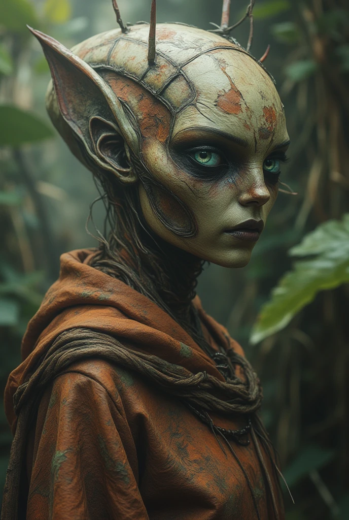 ((by Anders Zorn)), (by Annie Swynnerton), ((realistic)), photo referenced, highest quality, high quality, (detailed face and eyes:1.1), skinny alien girl, ((green skin)), (grey alien), ((big eyes)), big nose, black sclera, ((in space)), UFO in the background, black jumpsuit, black eyes, tentacle hair,