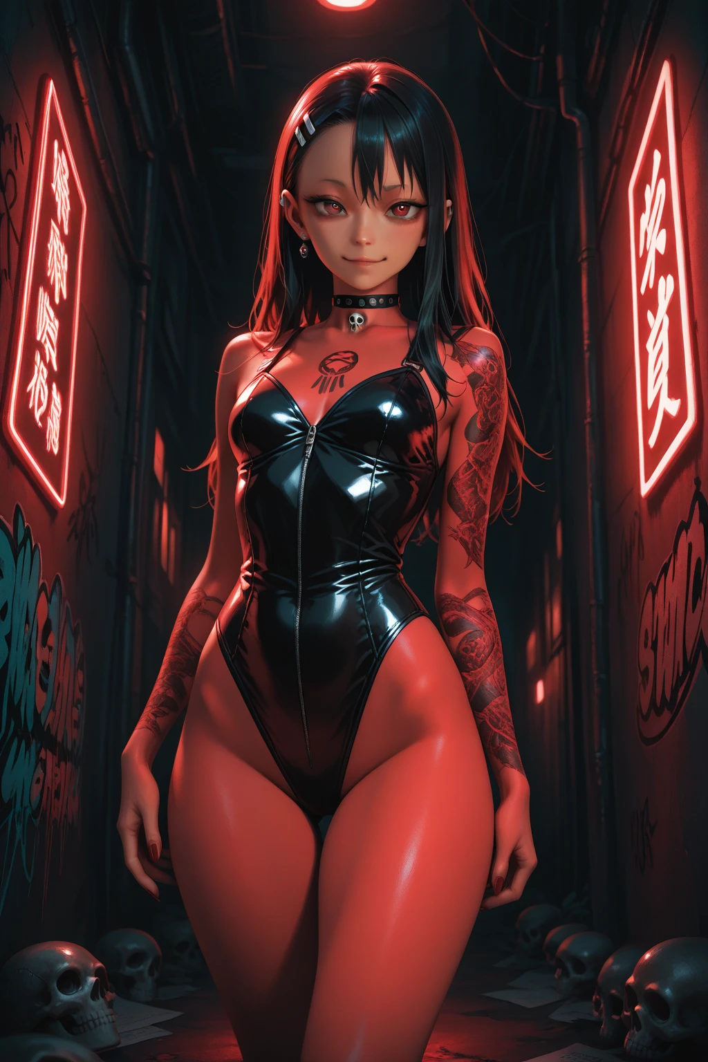 1girl, bangs, bare shoulders, black hair, bridal gauntlets, collar, fishnet pantyhose, fishnets, hand fan, jewelry, leotard, looking at viewer, mole under mouth, akiryo-mai,huge breasts, pantyhose, purple eyes, ring, solo, thigh strap, wings,(masterpiece:1.4),(best quality:1.4),(shiny skin),steaming body,upper body,(shiny skin)