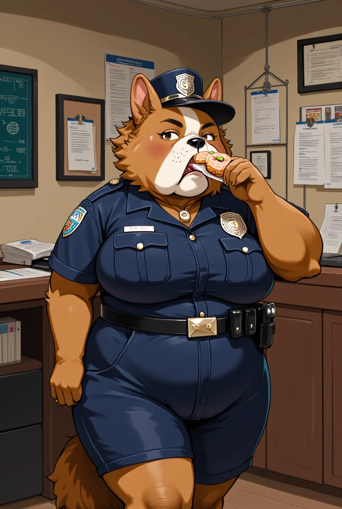 Very_muscular_mature_doberman female dark_brown_two-tone_furry_body brown_eyes milf buttoned_police officer clothes_shirt jeans wife solo Masterpiece best_quality absurdres highly_detailed cleanly_drawn_eyes anthro_only large_breasts by_claweddrip, by_greasymojo, by_underscore-b, by_runawaystride
