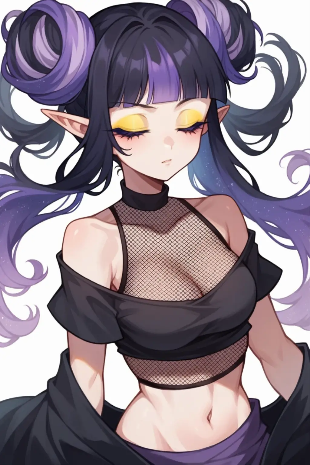 score_9,score_8_up,score_7_up,score_6_up,score_5_up,score_4_up 1girl,solo,long hair,breasts,looking at viewer,dress,cleavage,bare shoulders,medium breasts,closed mouth,upper body,ponytail,purple hair,braid,pointy ears,tattoo,glowing,colored skin,facial mark,elf,glowing eyes,forehead mark,purple skin,purple lips,long pointy ears <lora:ponyxl-the_coffin_of_andy_and_leyley-style-v03:0.6> by nemlei,the coffin of andy and leyley, <lora:Syvaron:0.8> <lora:[GP]Thicc Style XL:0.8>,(large breasts:0.7),traditional media, rimlight, gradient background <lora:ponydiffusionv6_2000s_emo:0.8> 2000s emo