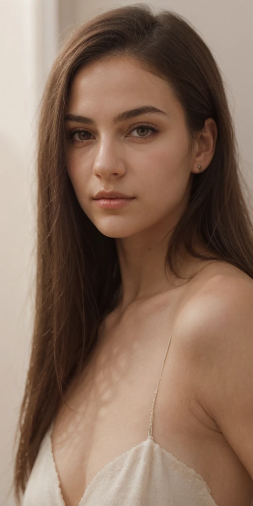 1 fille, fille seulement, de face, face caméra, regarde l'objectif, tête droite, belle, mignonne, excitante, brune, latine, sourcils brossées, yeux marrons clair, très haute qualité, bronzée, visage fin, sentiment amour, pas de rides, peau lisses, grain de beauté, yeux clairs, jeune, 19 ans, yeux ouverts