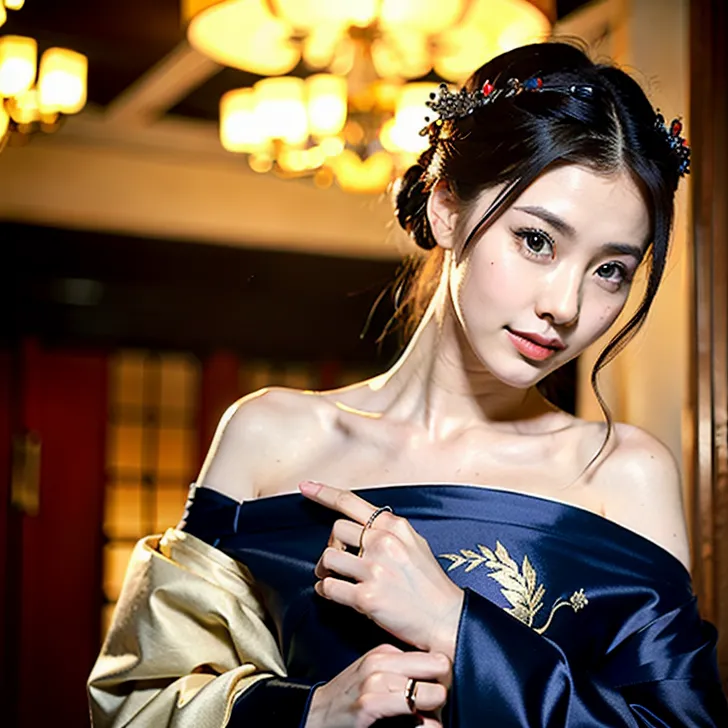 117
(a 20 yo woman,is standing), (A hyper-realistic), (high-level image quality), ((beautiful hairstyle 46)), ((short-hair)), (Gentle smile), (breasted:1.1), (lipsticks), (florals), (Light and Darkness), (rembrandt painting), (Luxurious room)