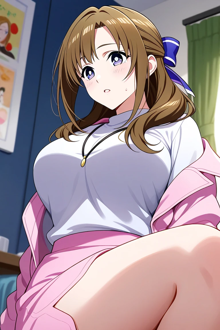 Ayumumo, One girl, alone, hair band, meanwhile, White Dress, Dress Lift, Sitting, blush, Lips parted,, View your viewers, Hotel, Swollen nipples、Sweat all over the body、vapor、Spread your legs、Peeing、Uterus、Urethra、(Sucking ?????)