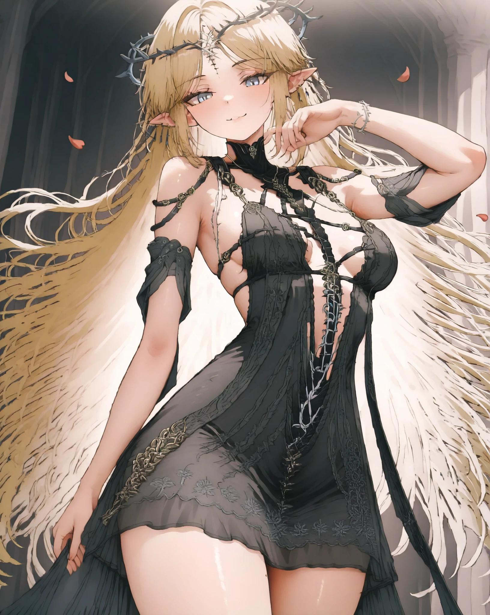 Toddler girl wearing a dress naked Long blonde hair nsfw whole body Dance smile Lift up the dress I can see your crotch Transparent Black Lady Black Hat I can see your chest A thin, sheer dress