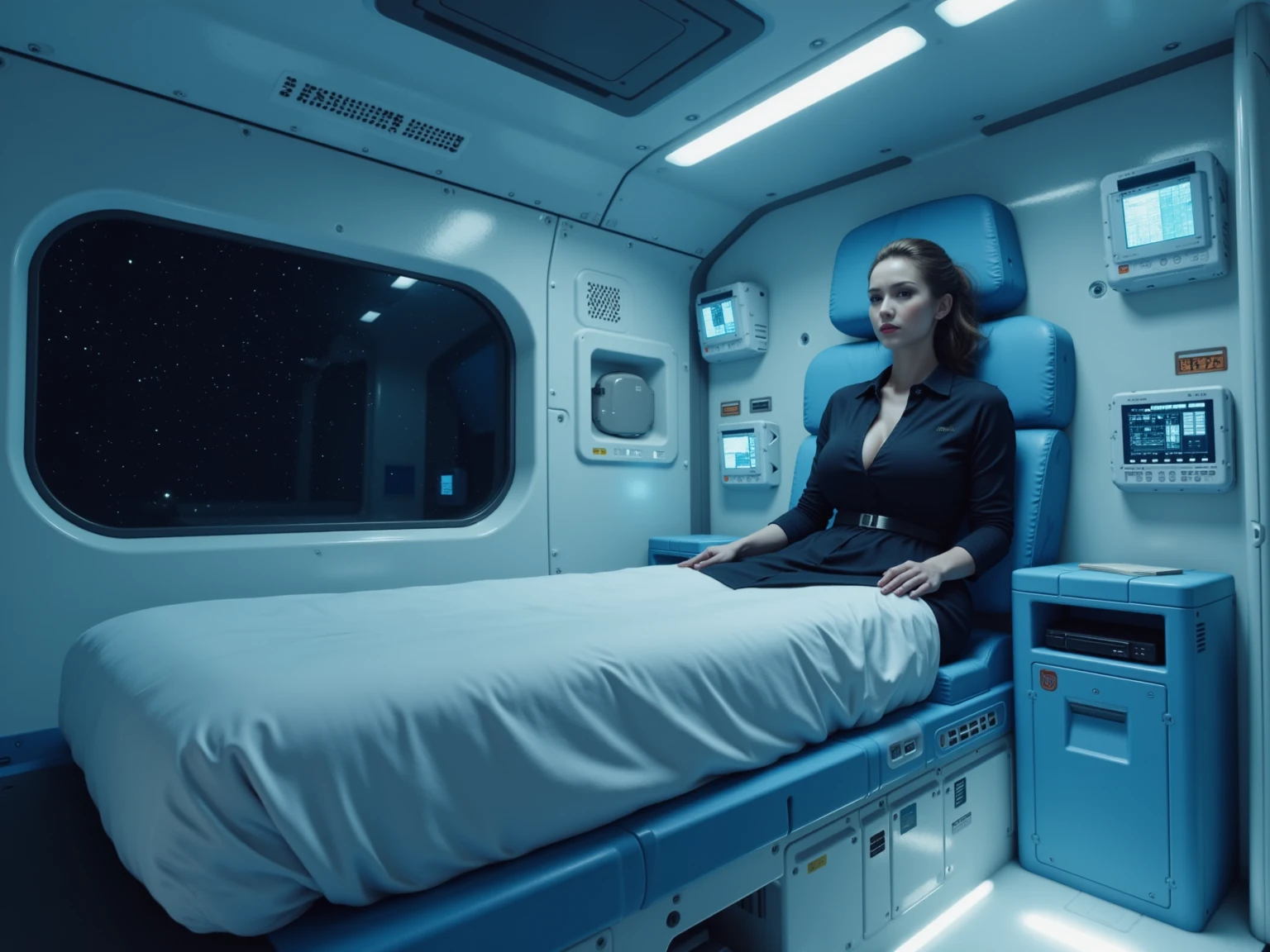woman in her 20s wearing pajamas, night time, blood all over her pajamas --auto --s2