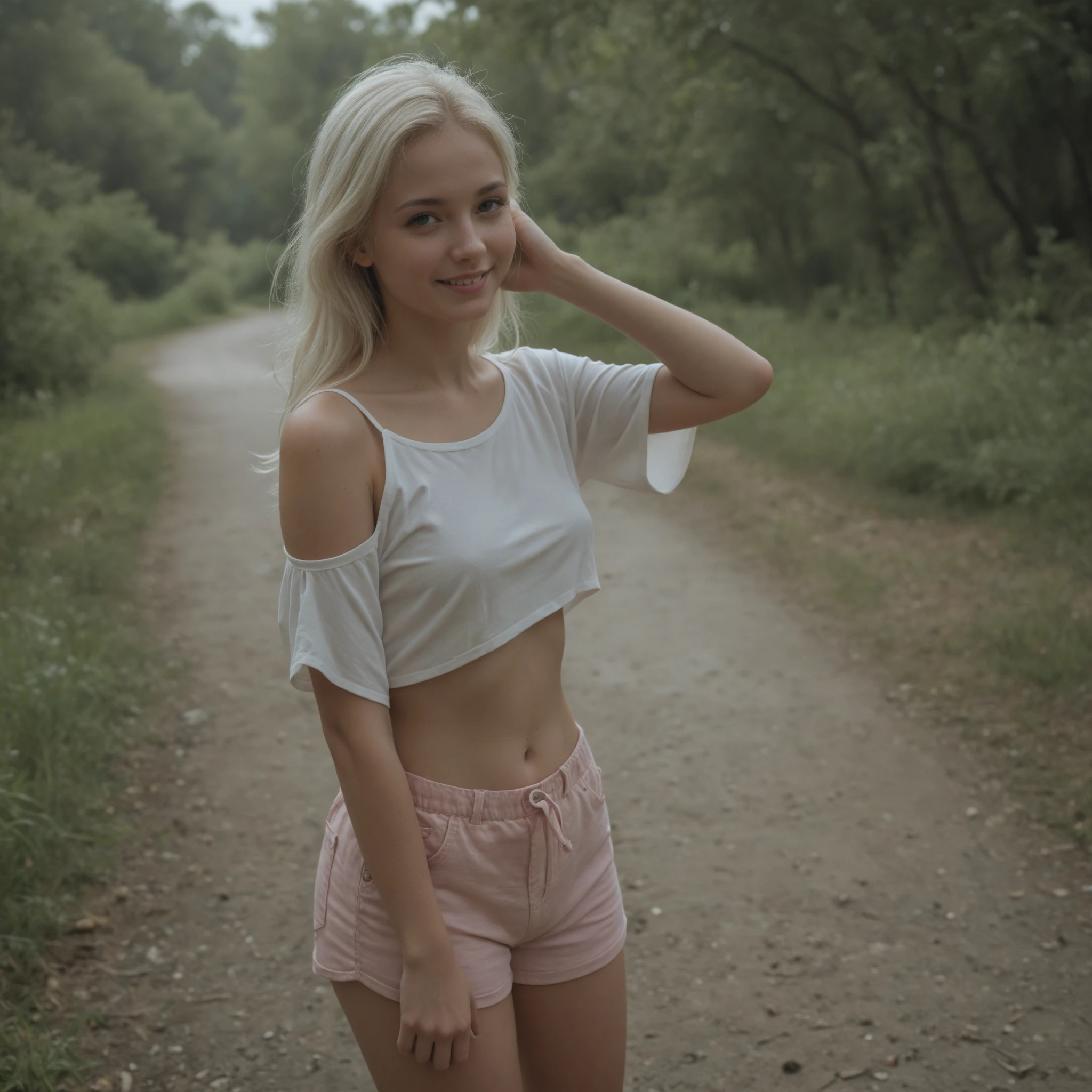 swedish teen, child body , really blond hair, small breasts, small breasts, girl, really young, fair skin, really blond hair, , photorealistic, girl, small breasts, small ,running body, cute face, green eyes, , small breasts, very small breasts, natural skin color, girl height 145cm , small butt, no breasts, athletic breasts, straight chest, really short teen, No nudity, normal photo with clothes on, photo taken with a fir tree in the forest, summer sunny weather, only fir trees can be seen in the background, jeans on, red hoodie on,