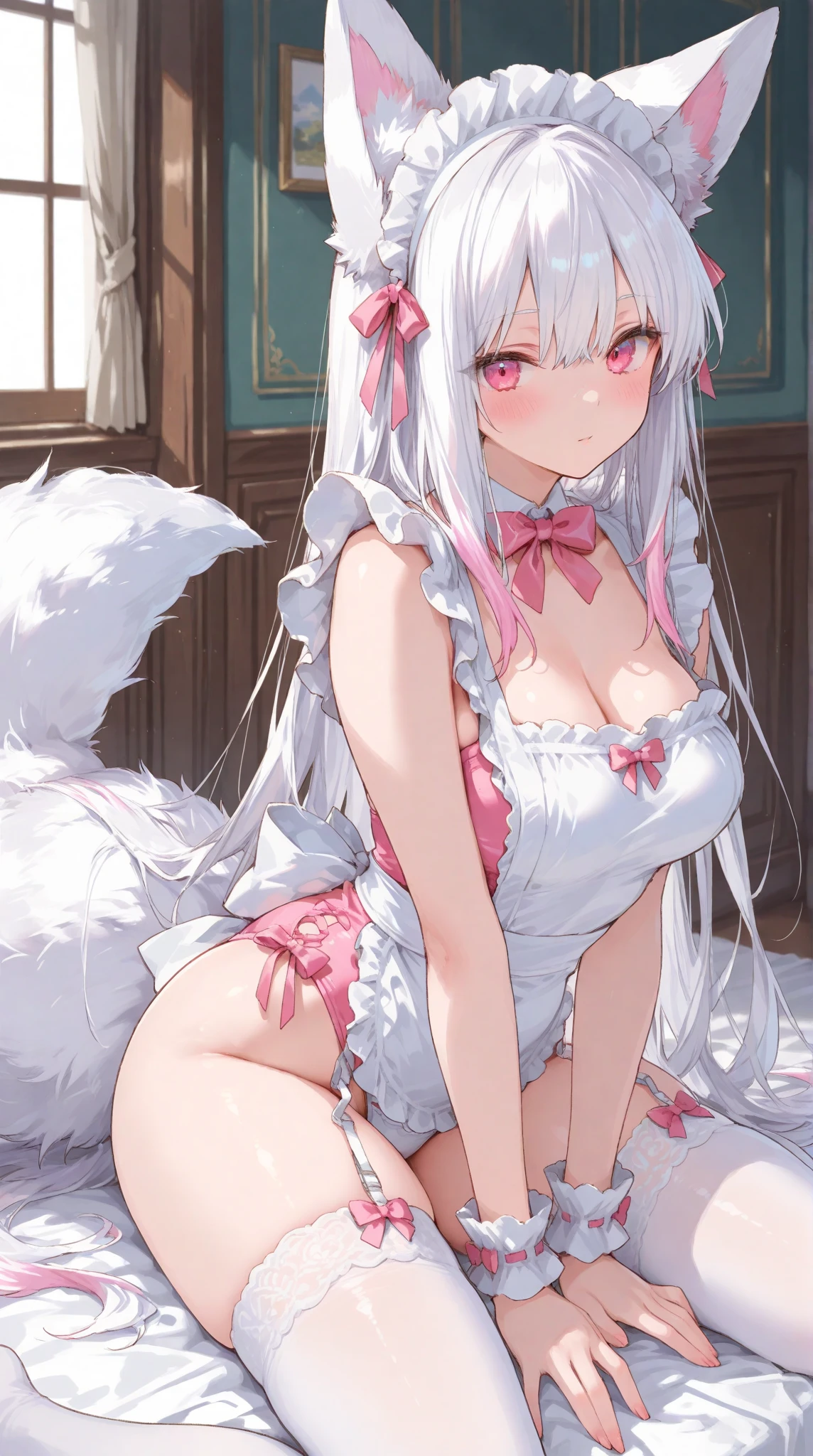 Girl with La Catrina makeup, View from above with a devilish grin, Long white hair, Fox ears,whole bodyにタイトなラテックスキャットスーツ, Cleavage, Perfect breasts, Big Ass, whole body, {Highly detailed 8k CG unit wallpaper} , Vast landscape photography, (A low perspective that focuses on the characters and the setting), (Wide open view), (Low angle shot), (highlight: 1.4), (Low Light: 1.5), ( Warm light source: 1.5), Intricate details,, (Bright lighting), (Atmospheric lighting), dream-like, NFSW, Sensual pose, erotic,The right hand beckons,sit,Spread your legs,short hair