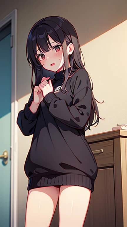 at school, girl, front, Long black hair, Black short skirt, bag, anger, Abusive, Very detailed, 4K((Toddler girl))　((5 years old))((naked))　((nsfw))Long Hair