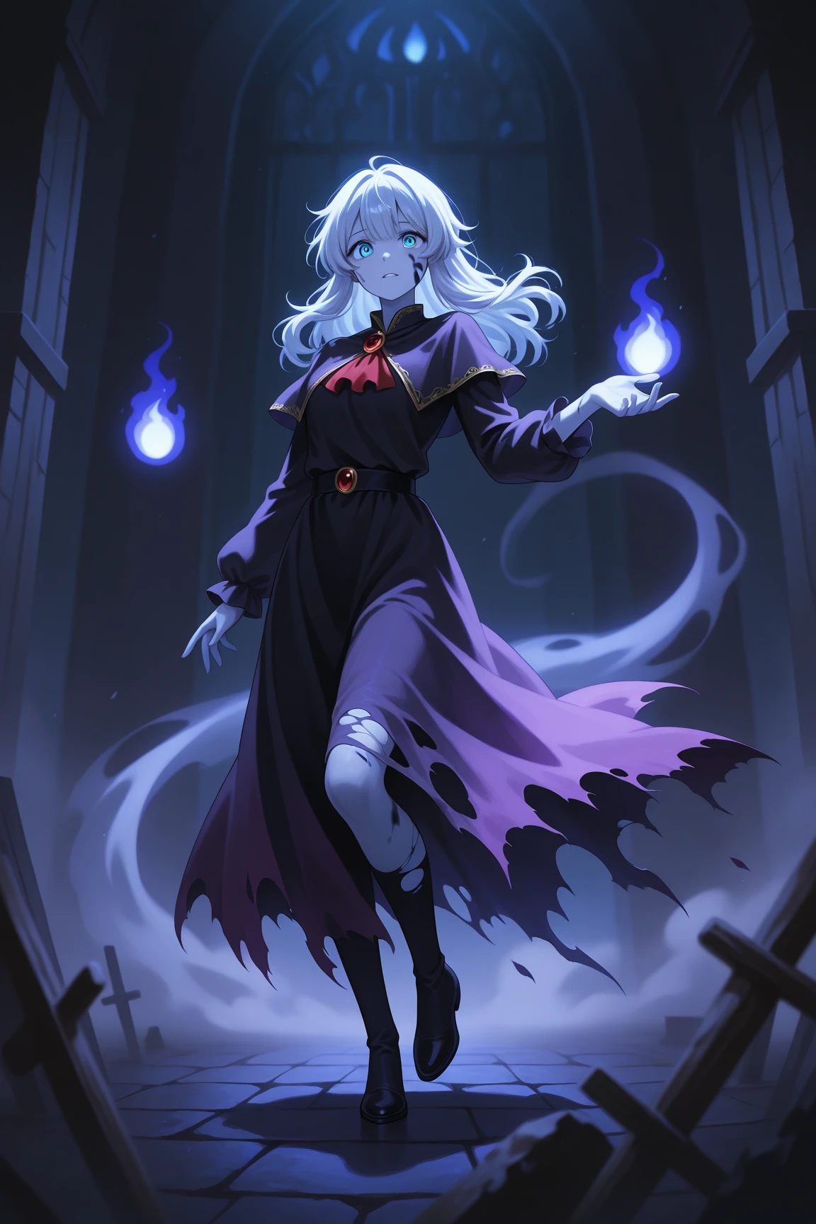 "Geistergeschichte, girl" She's the weird story, That you've heard, Paint a ghost girl in torn clothes, Who dances in the moonlight and casts mysterious shadows.