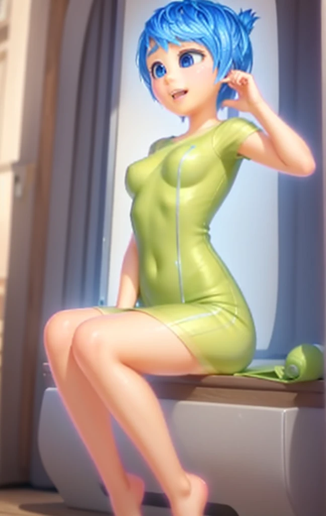 Chibi, disgust, nsfw , green hair , green eyes, big breast stunning full body display showing beautiful face and perverted look wiewer lust, tacones altos legs spread legswide showing pussy wet 