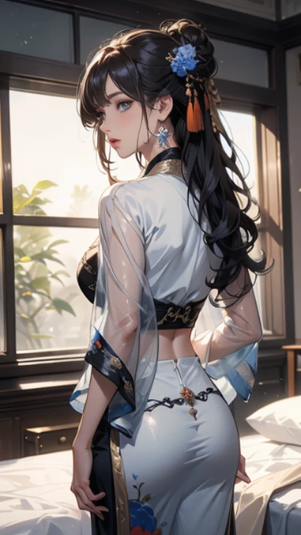 Portraiture、(masterpiece,Highest quality,Ultra-high resolution),Japanese women, (((Very beautiful 25 year old girl))),Lightweight long-sleeved blouse、High waist mermaid skirt